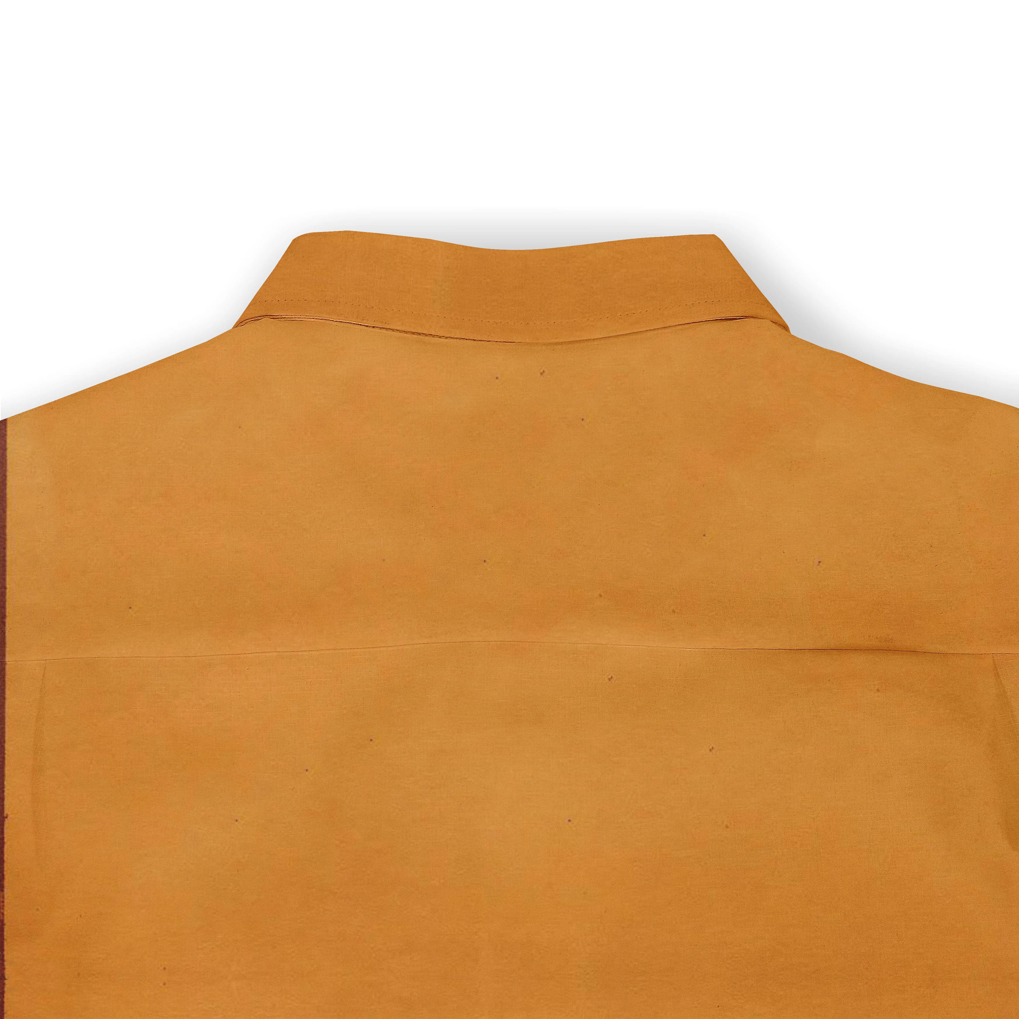 Mustard yellow shirt with a collar, plain fabric, simple design.
