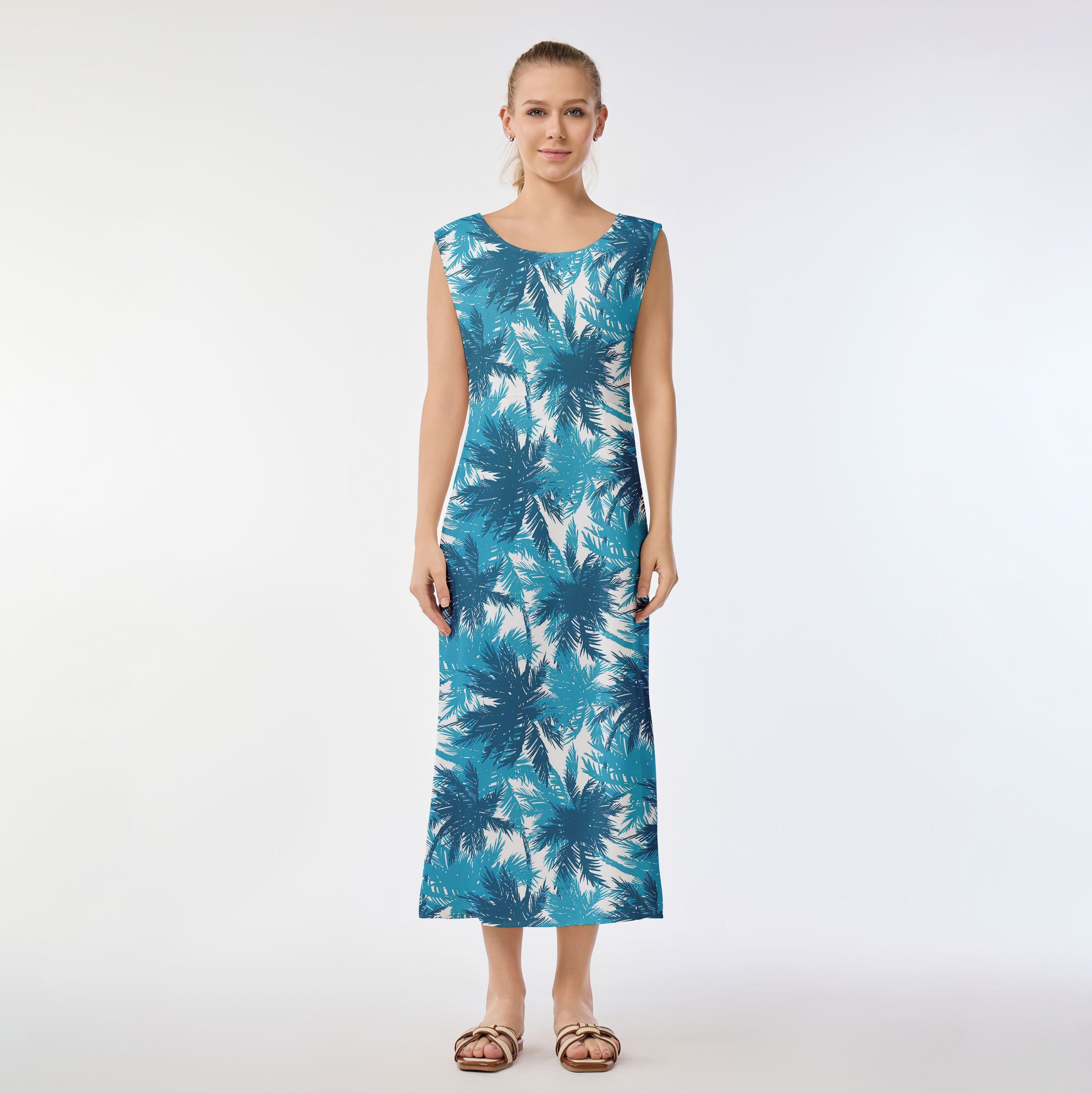 Palm Shadow Blue Muumuu Dress