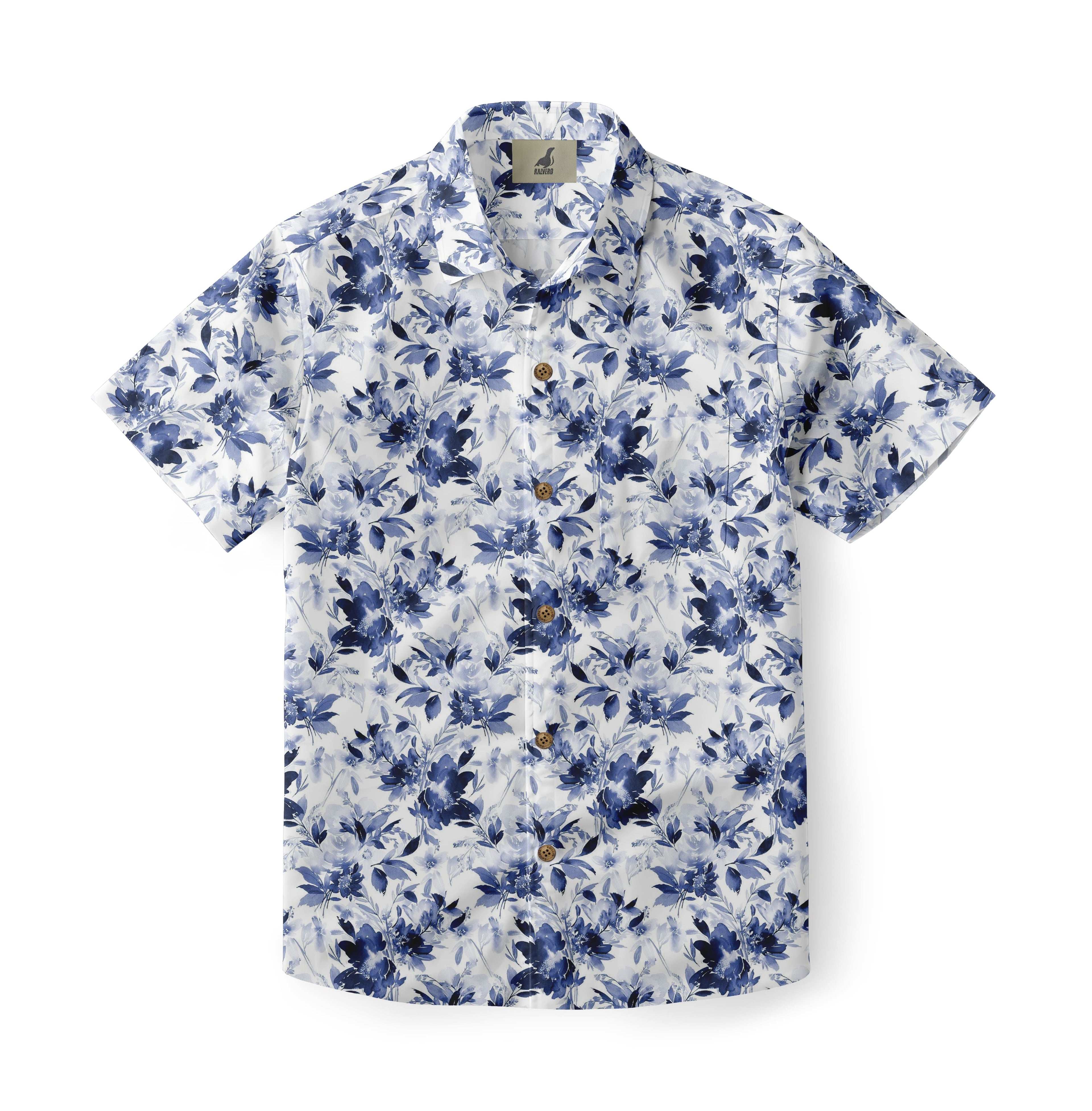 Indigo Floral Print Hawaiian Shirt