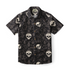 Black short-sleeve shirt with skull and floral pattern, featuring.