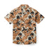 Hawaiian shirt with Halloween-themed pumpkin, ghost, and bat pattern.