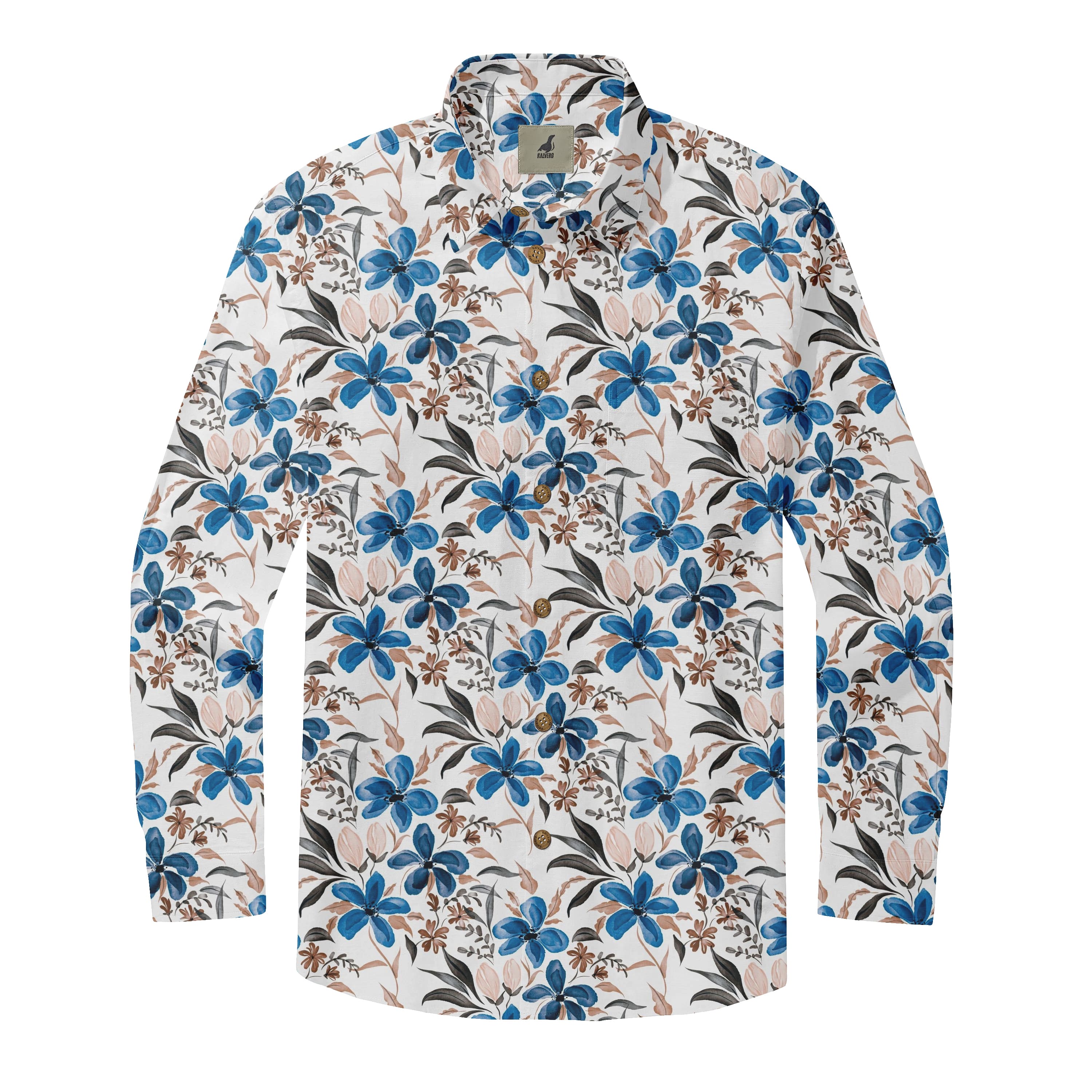 Blue Plumeria Long Sleeve Shirts