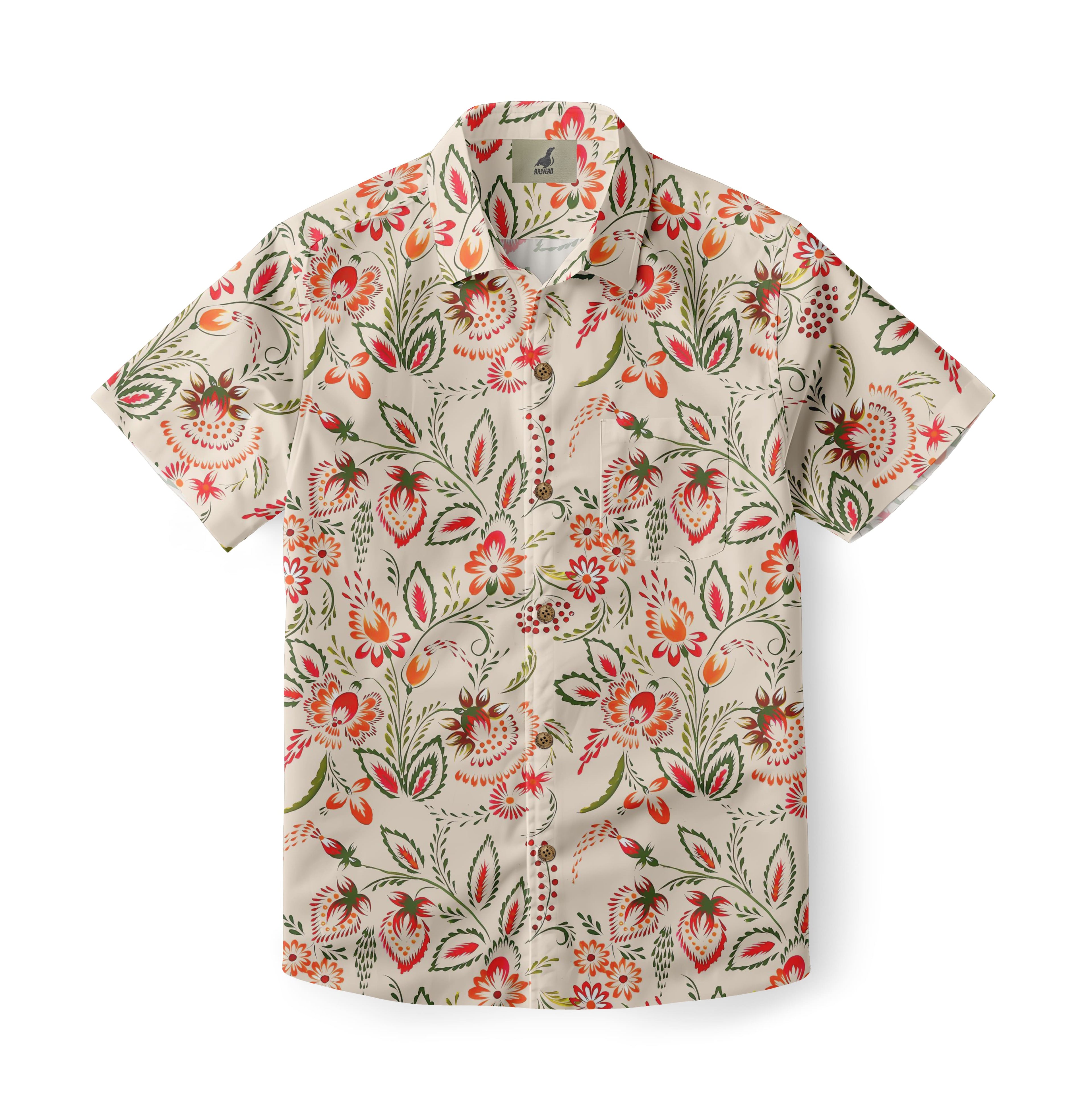 Beige Tropical Floral Hawaiian Shirt