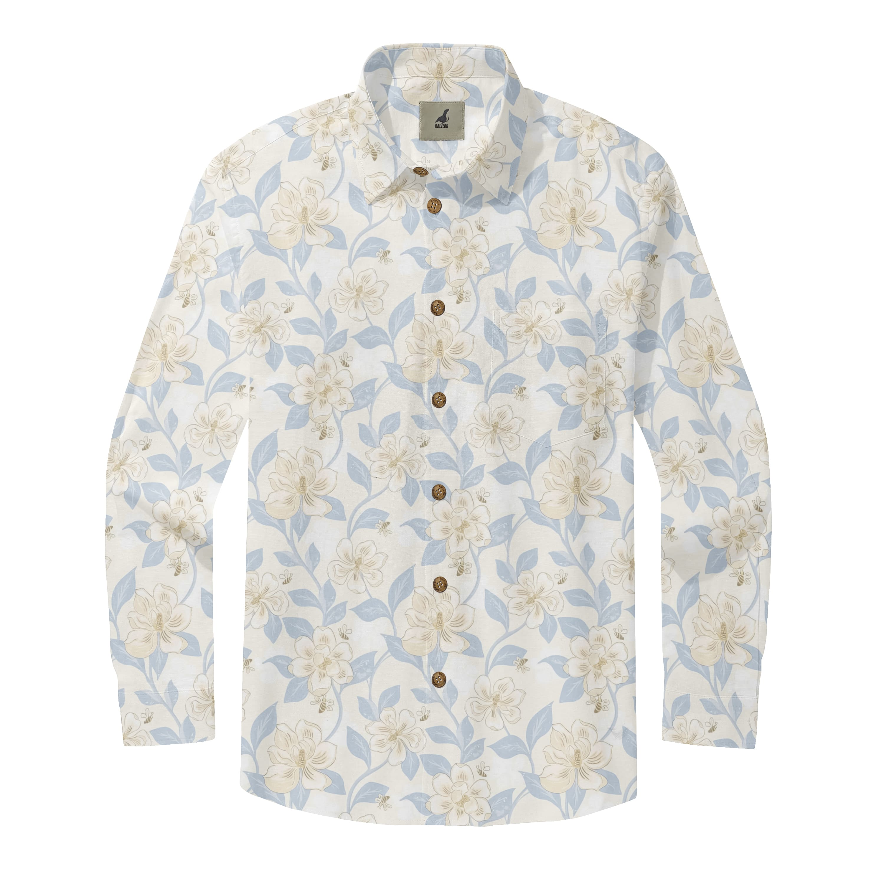 White Tropical Floral Long Sleeve Hawaiian Shirt