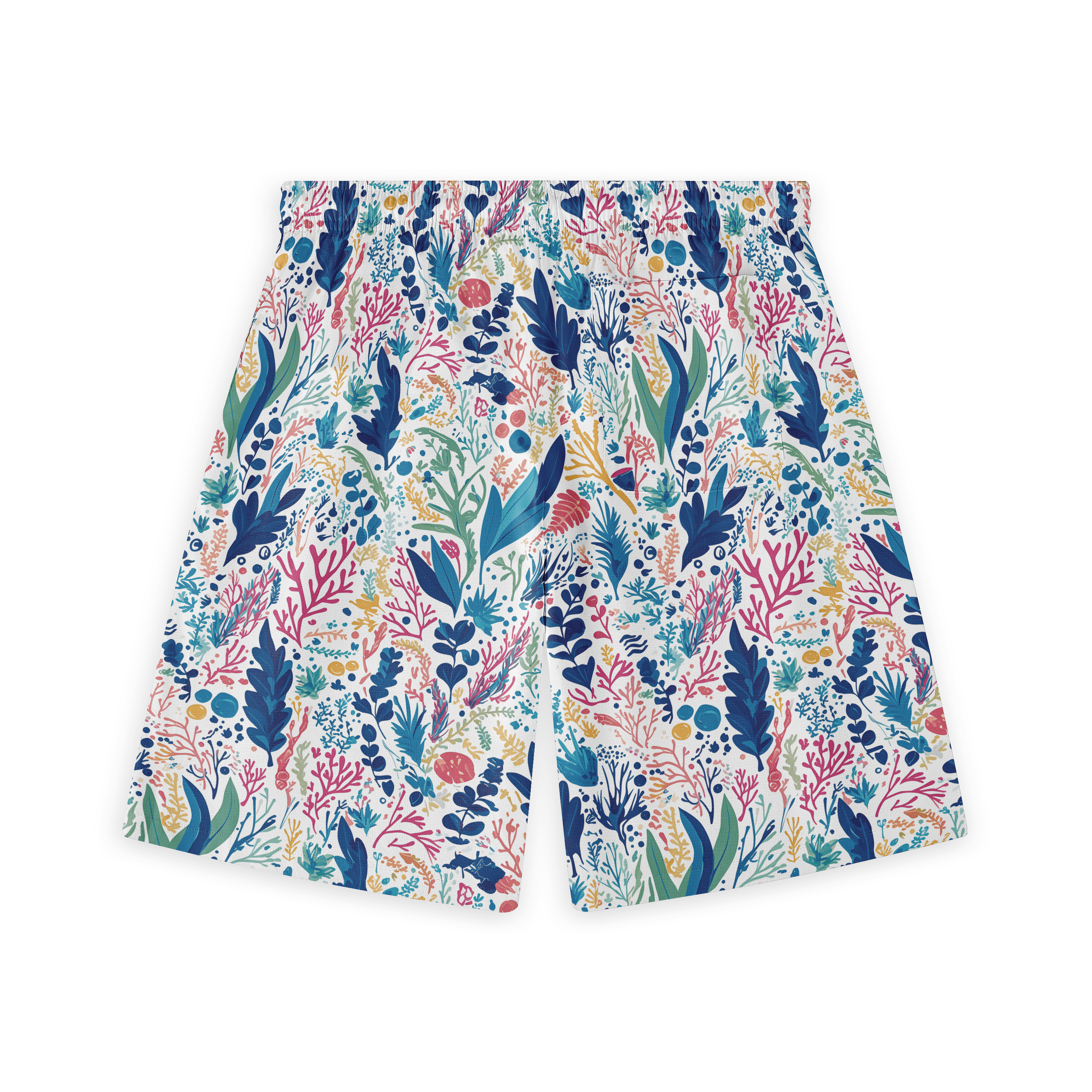 Vibrant coral reef pattern on a short-sleeve button-down short.