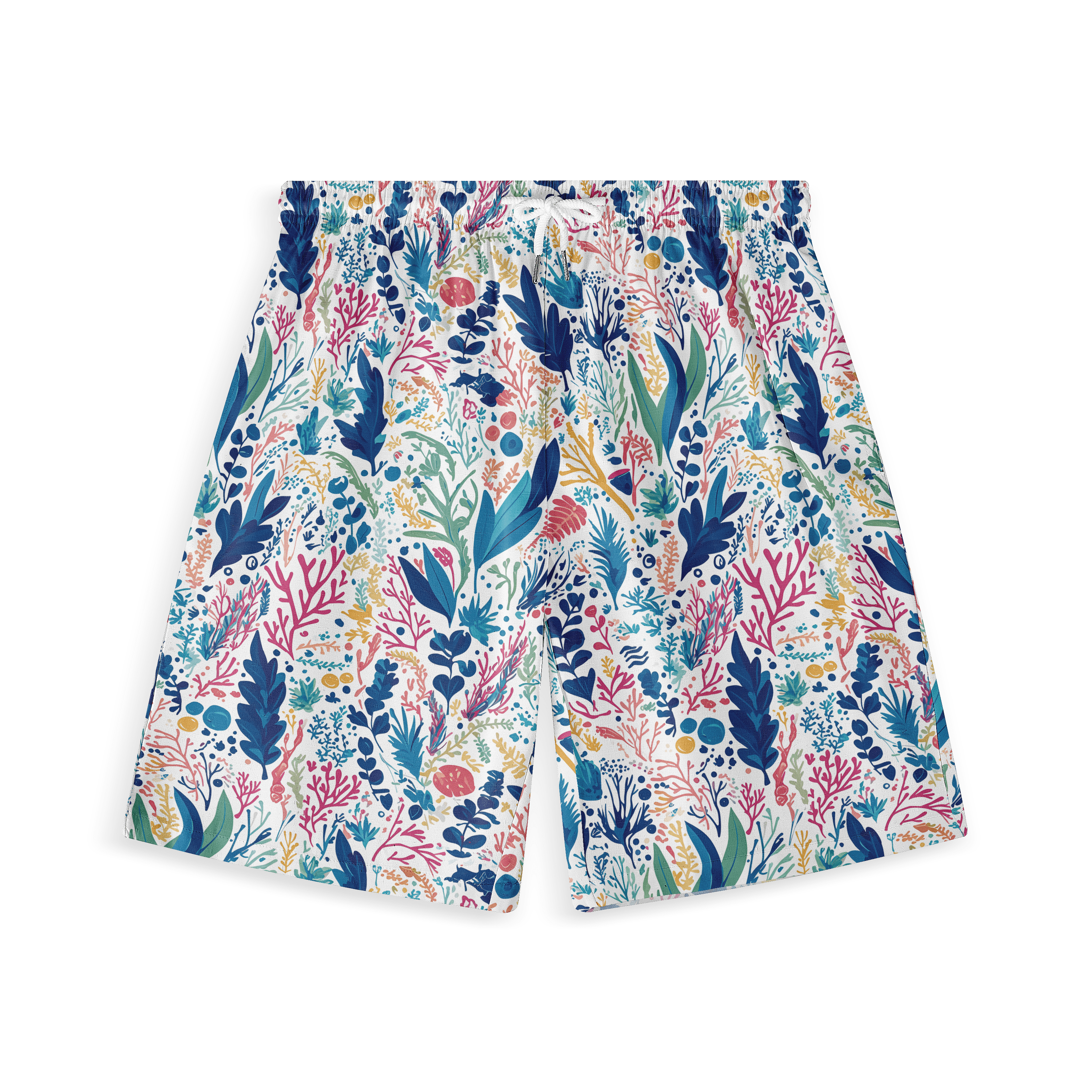 Colorful floral patterned shorts with drawstring waist.