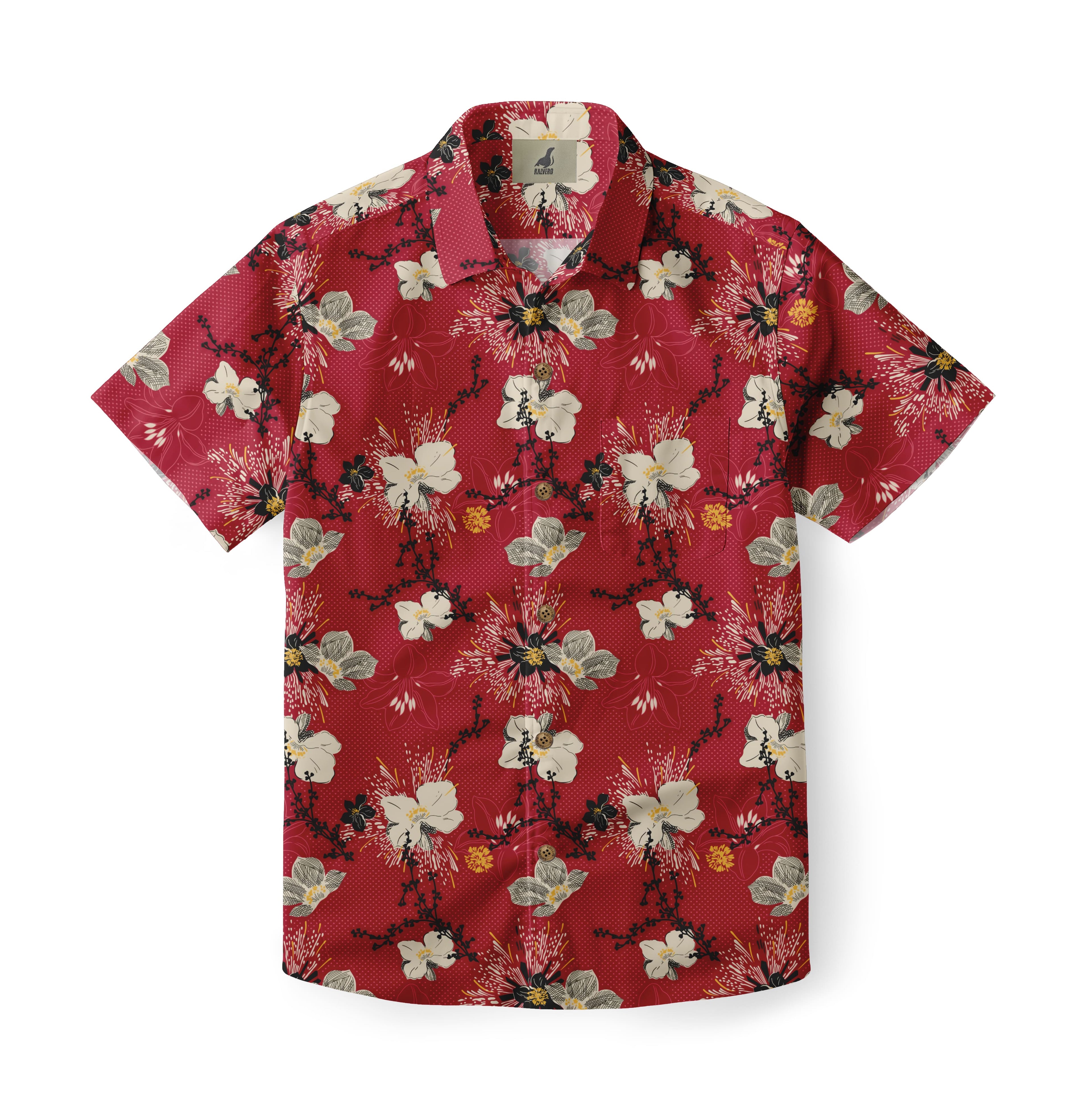 Red Tropical Floral Hawaiian Shirt