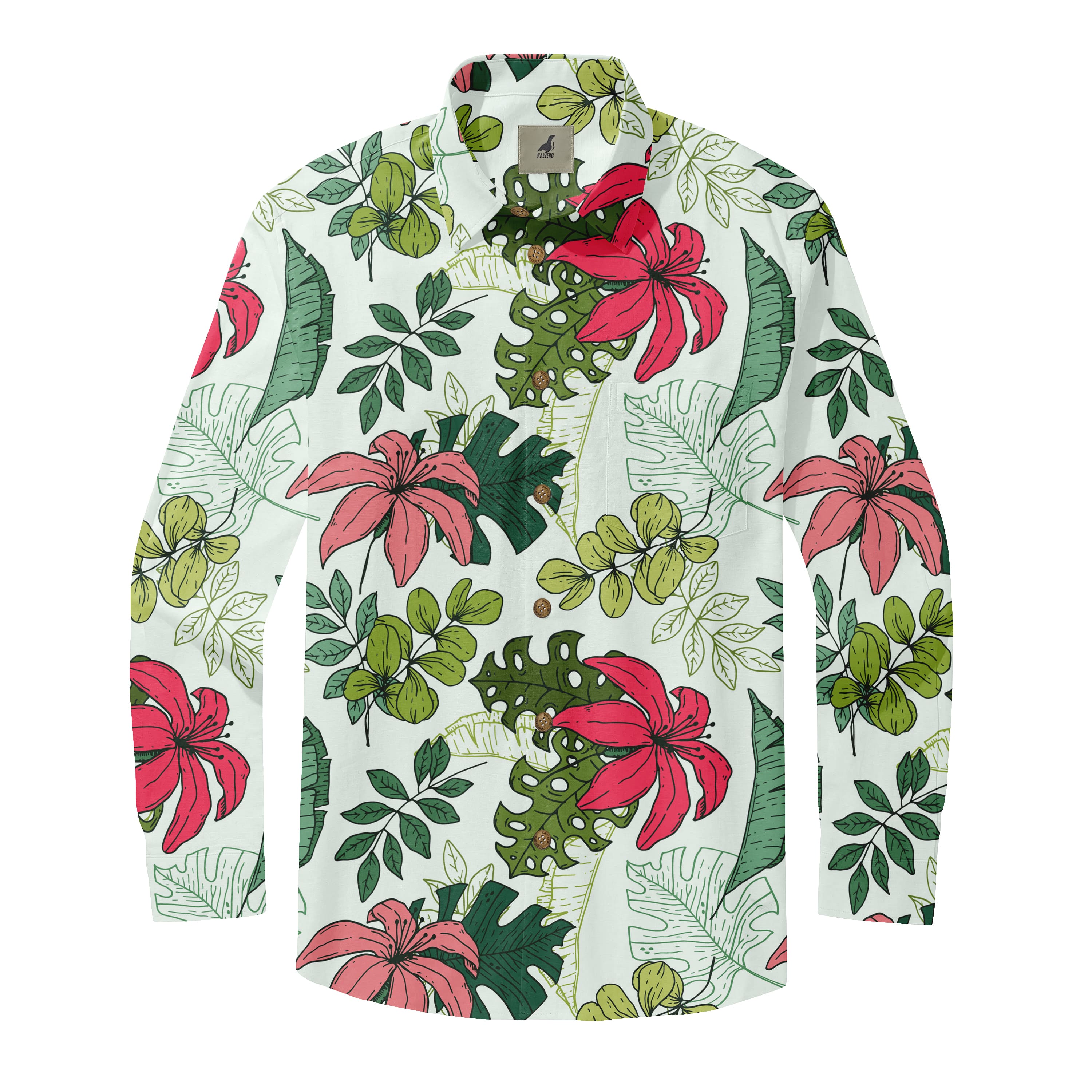 White Tropical Floral Long Sleeve Hawaiian Shirt