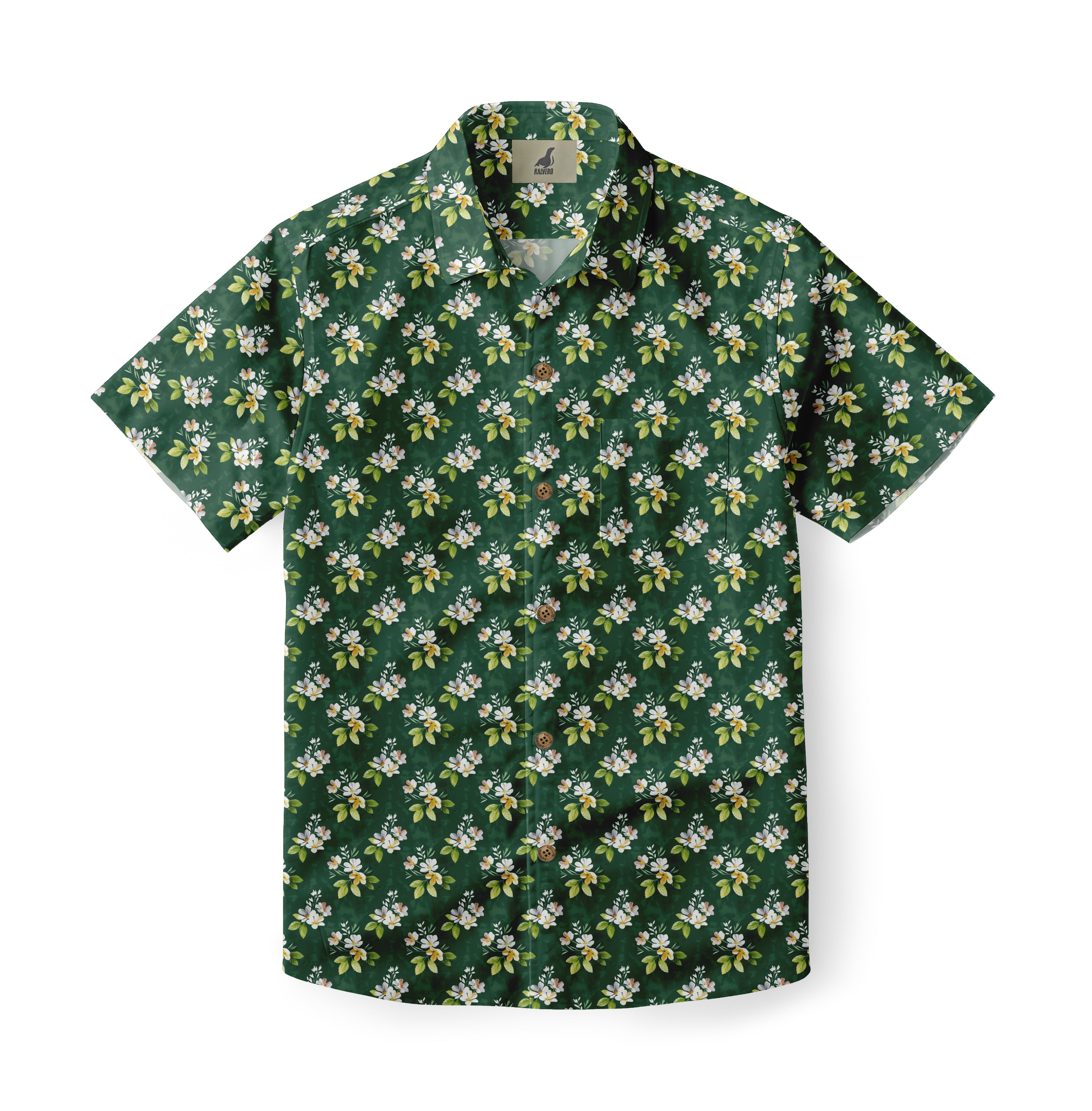 Dark Green Tropical Floral Hawaiian Shirt