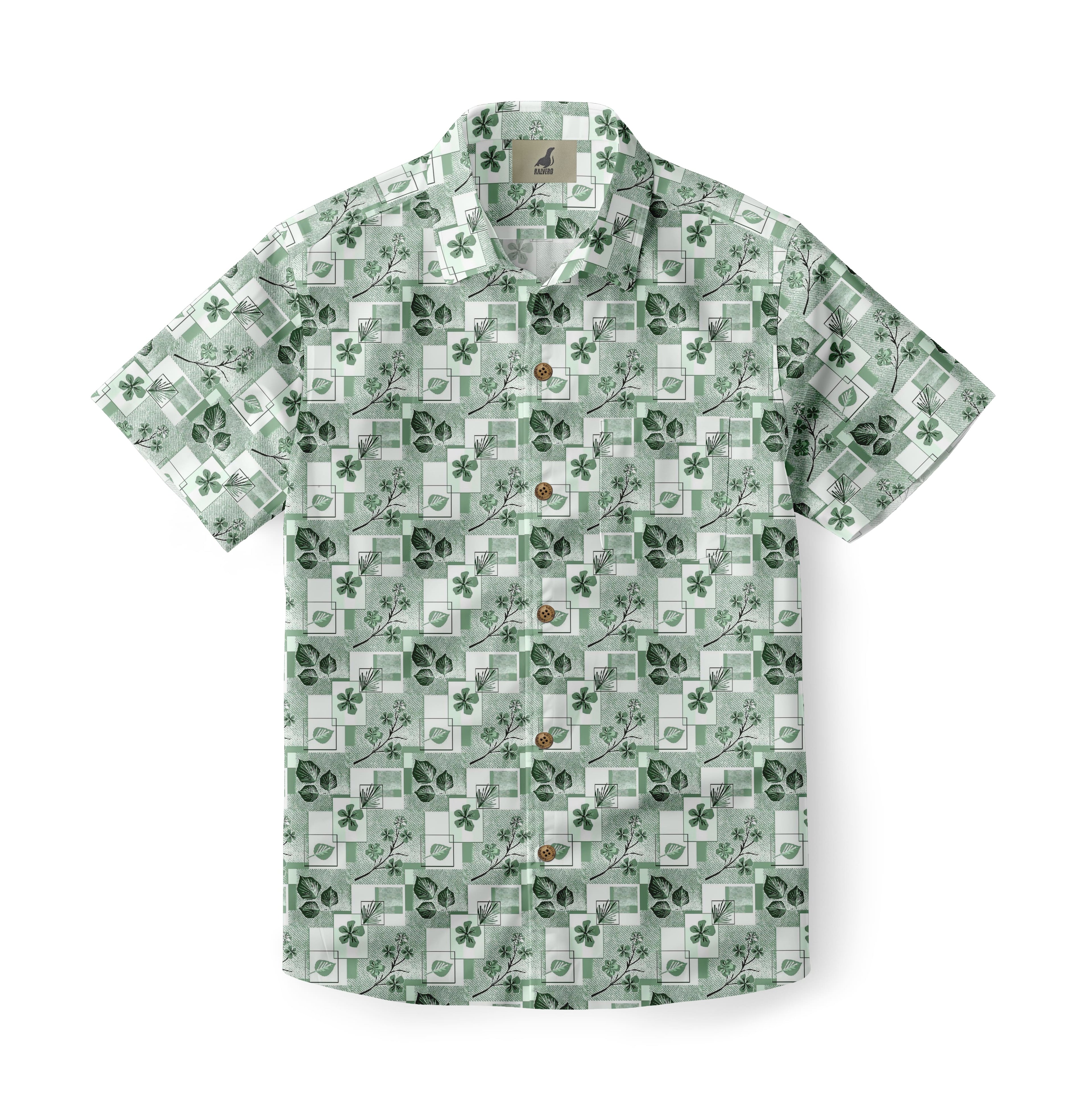 Green Geometric Botanical Hawaiian Shirt