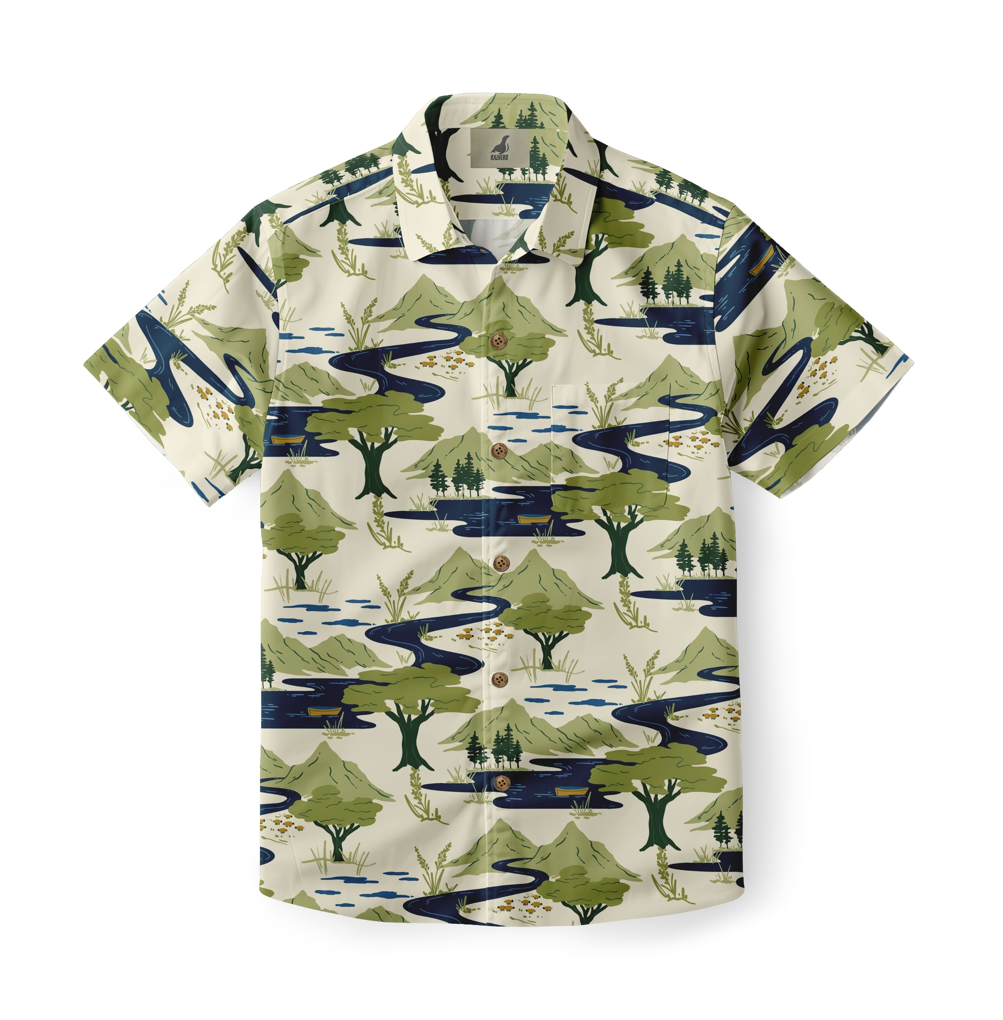 Beige Mountain River Hawaiian Shirt