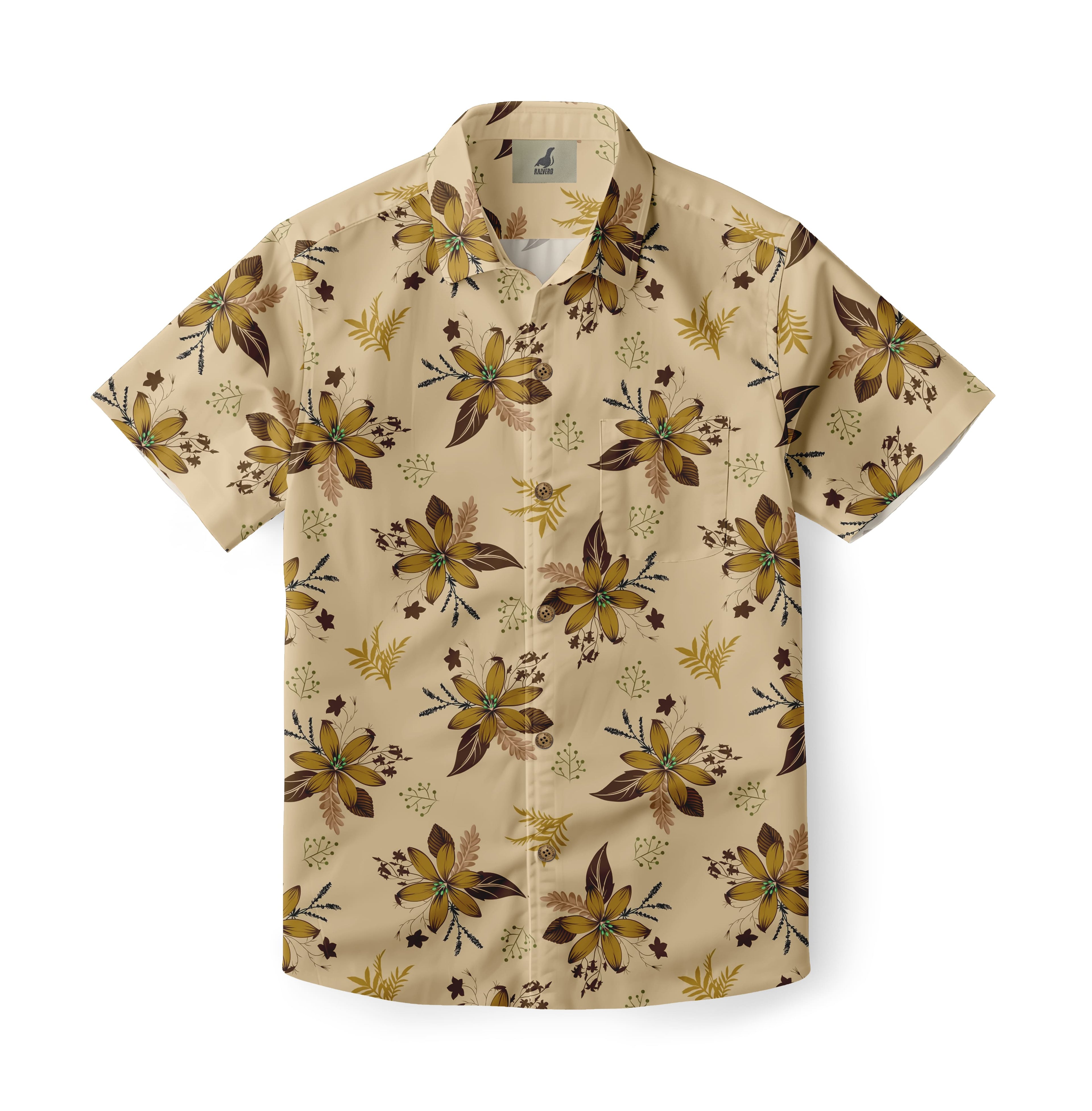 Beige Tropical Floral Hawaiian Shirt