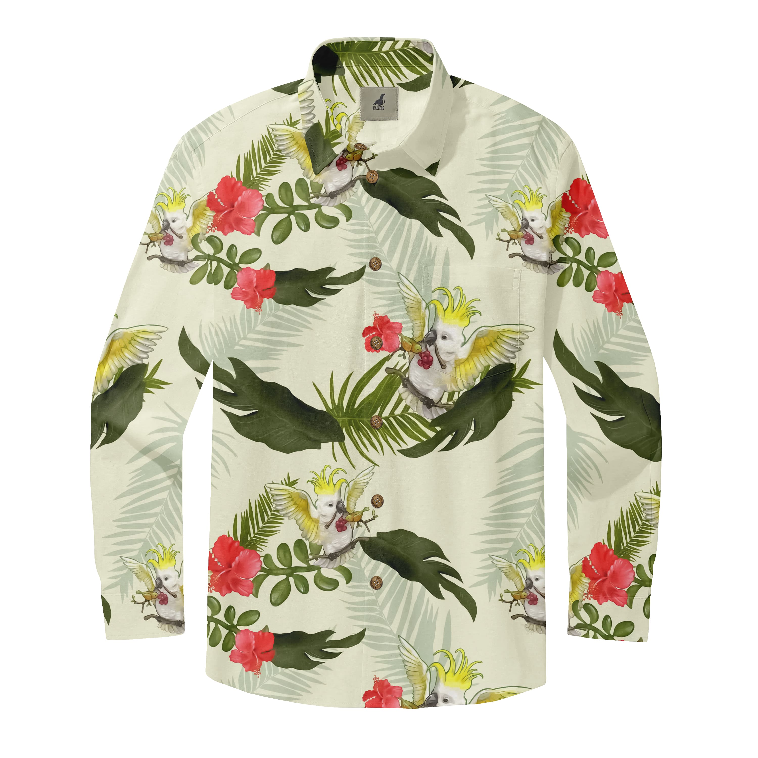 Light Beige Tropical Floral Long Sleeve Hawaiian Shirt