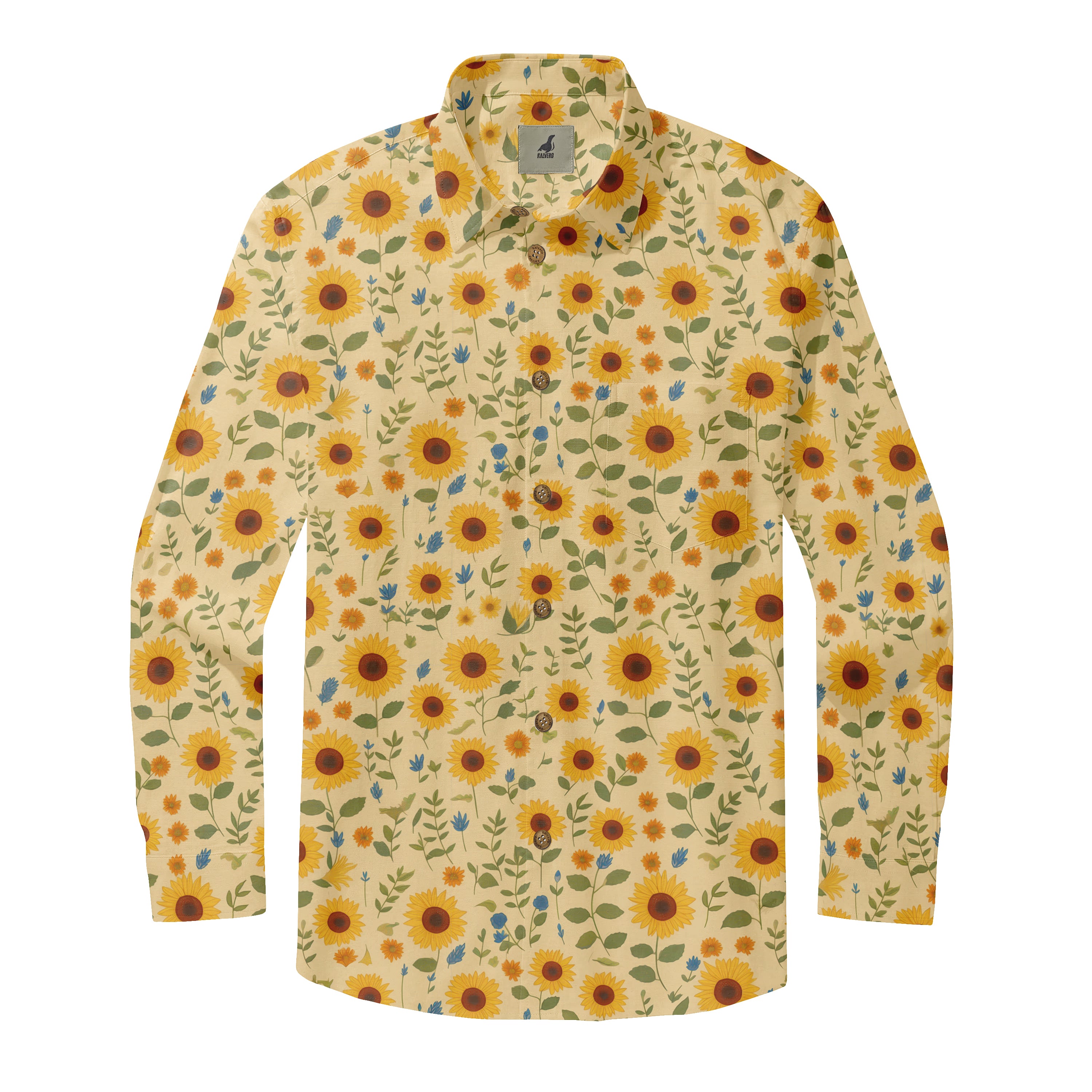Beige Sunflower Long Sleeve Hawaiian Shirt