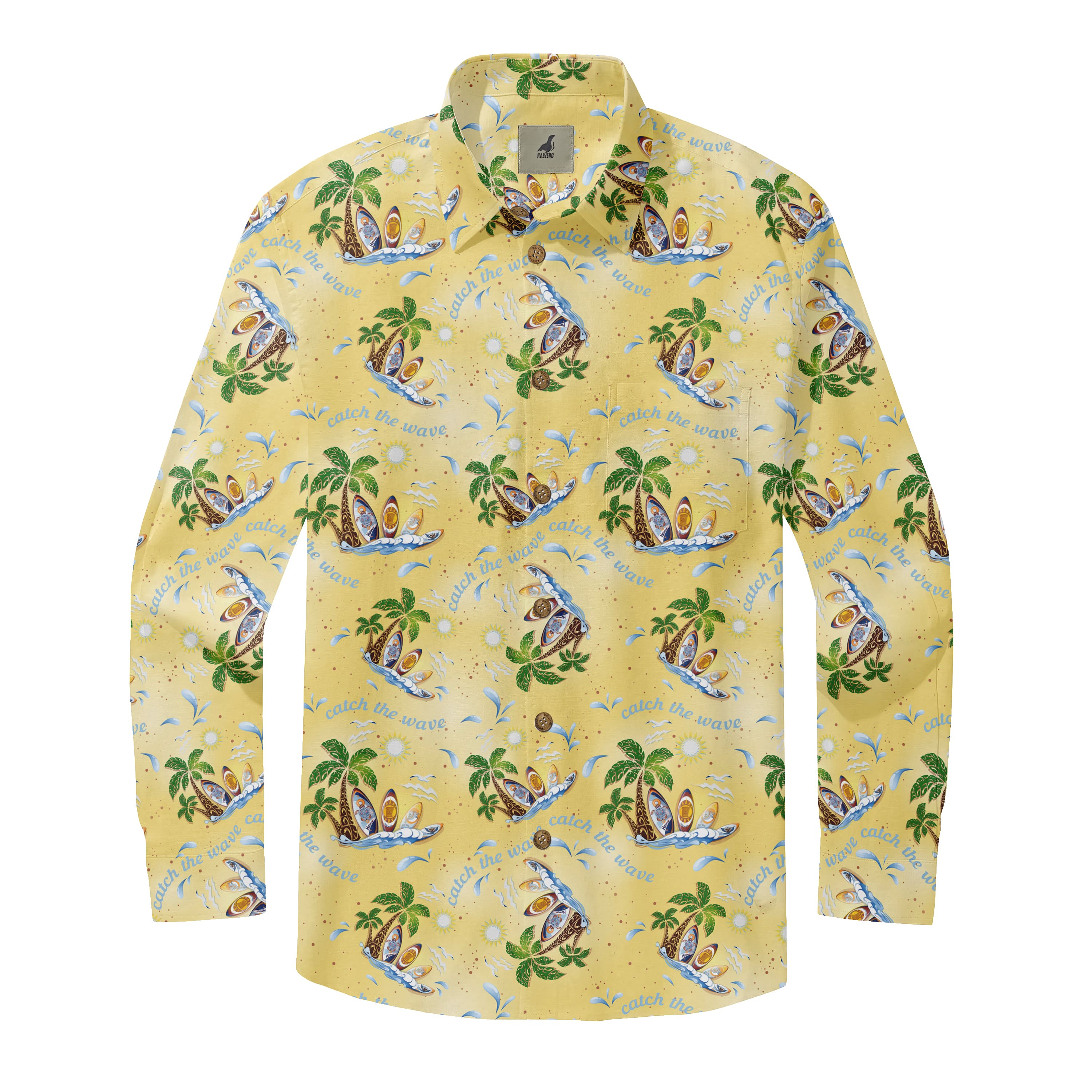 Yellow Tropical Beach Long Sleeve Hawaiian Shirt