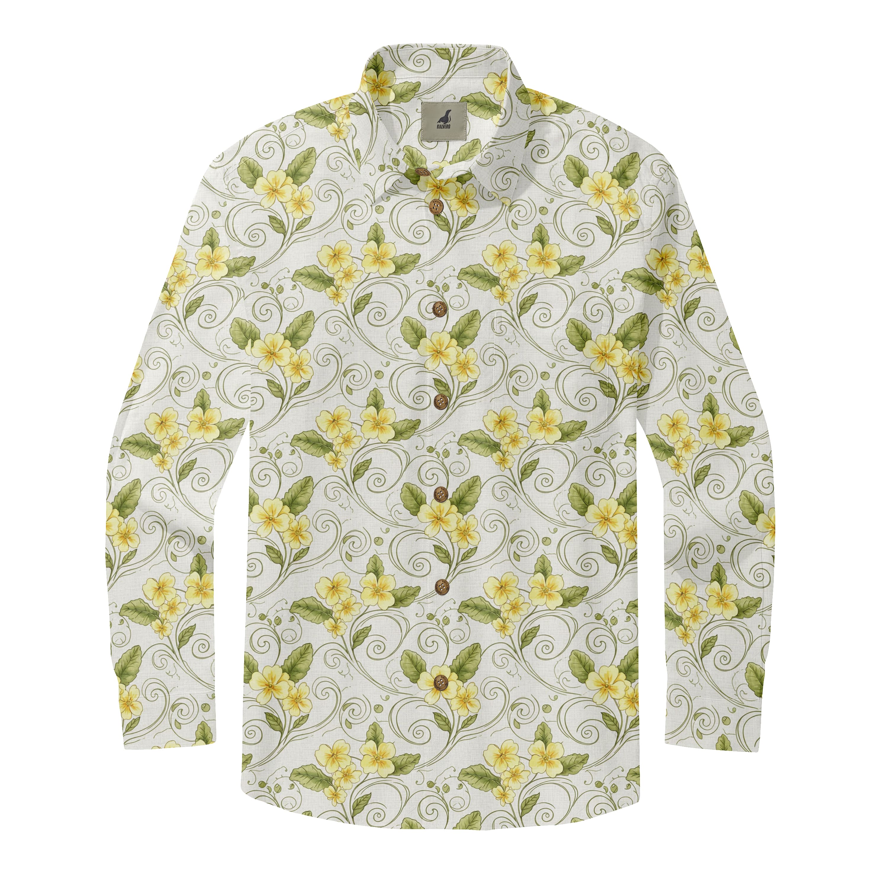 White Yellow Floral Long Sleeve Hawaiian Shirt