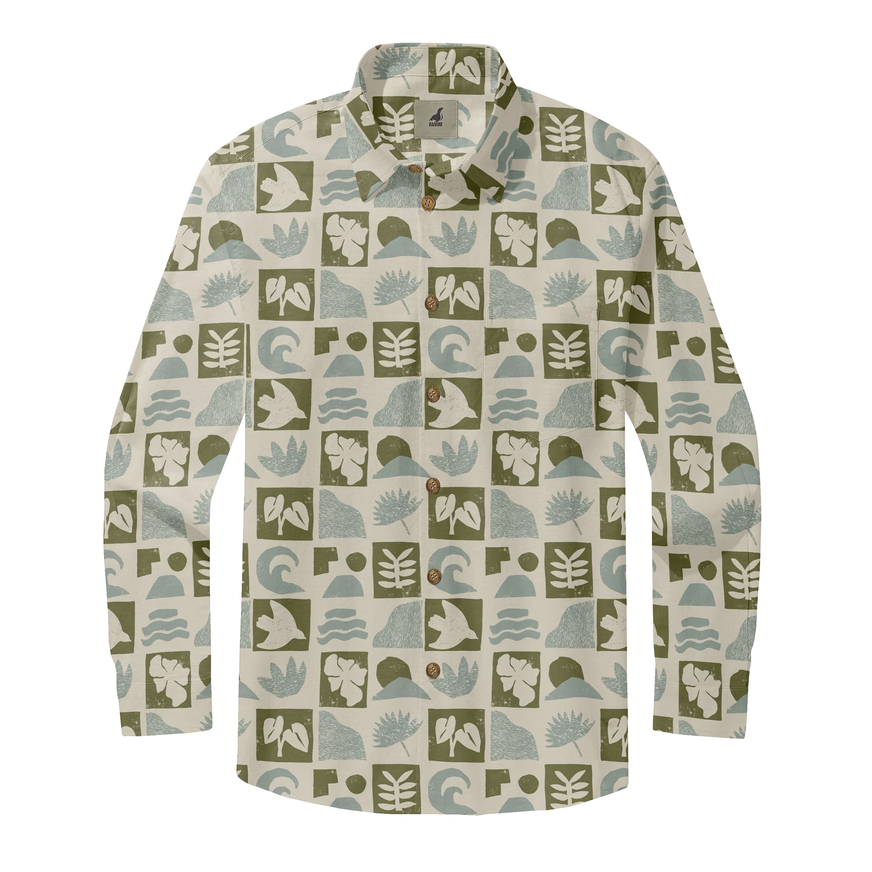 Beige Tropical Leaves Long Sleeve Hawaiian Shirt