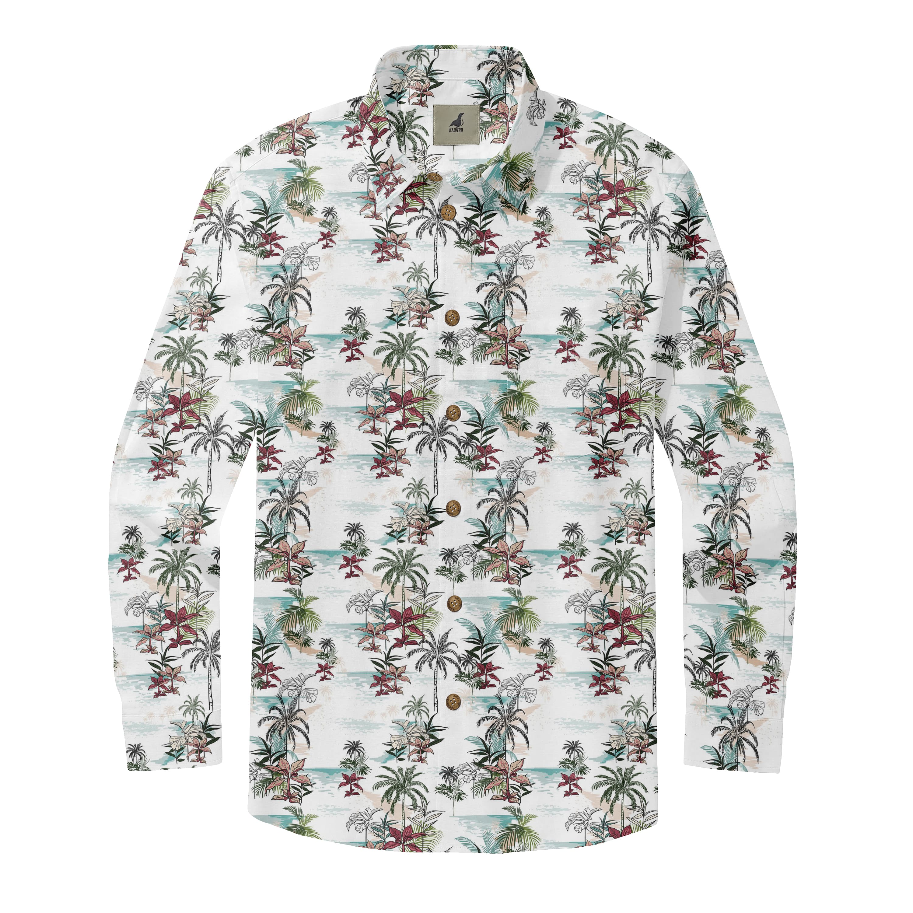 White Tropical Palm Long Sleeve Hawaiian Shirt
