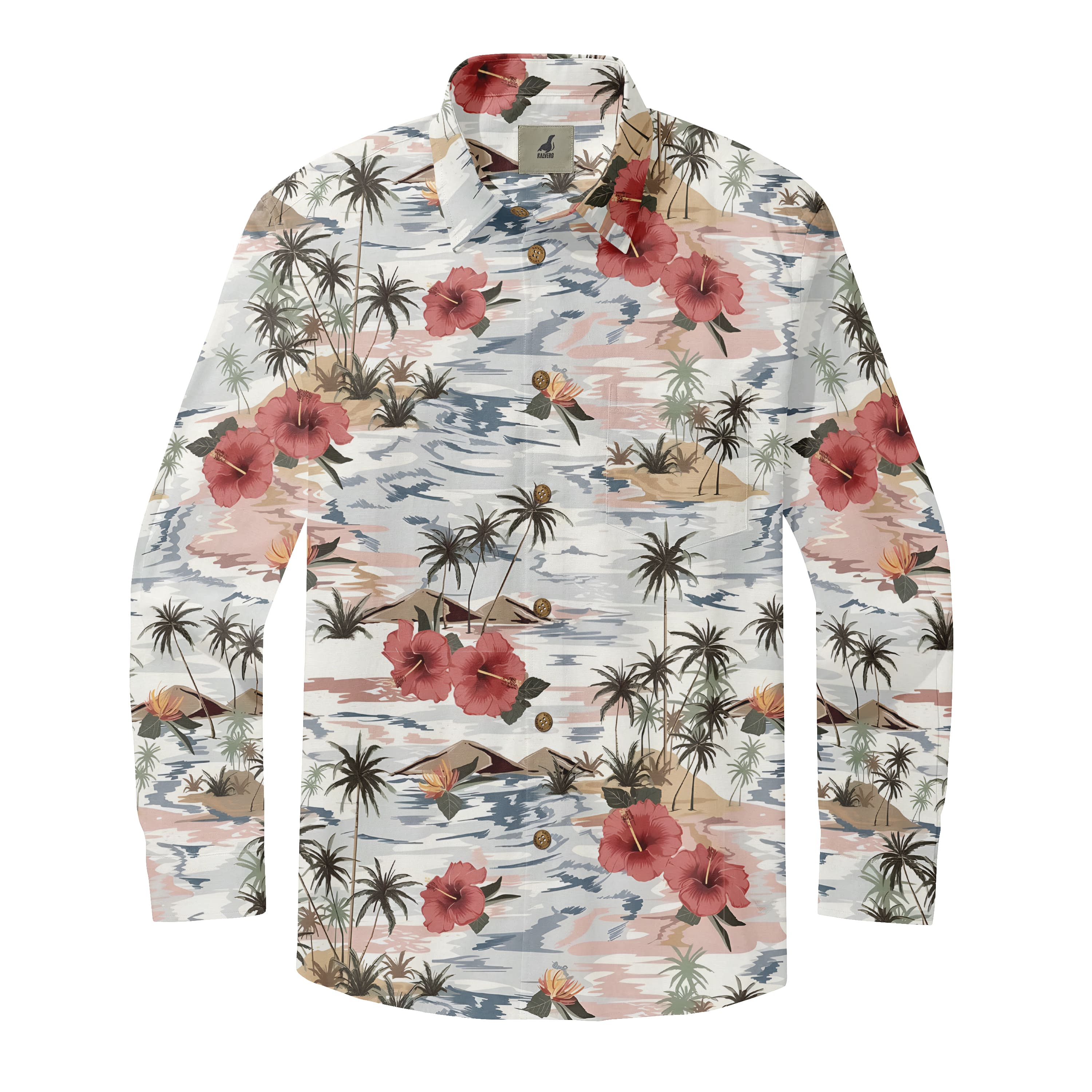 Red Hibiscus Long Sleeve Shirt