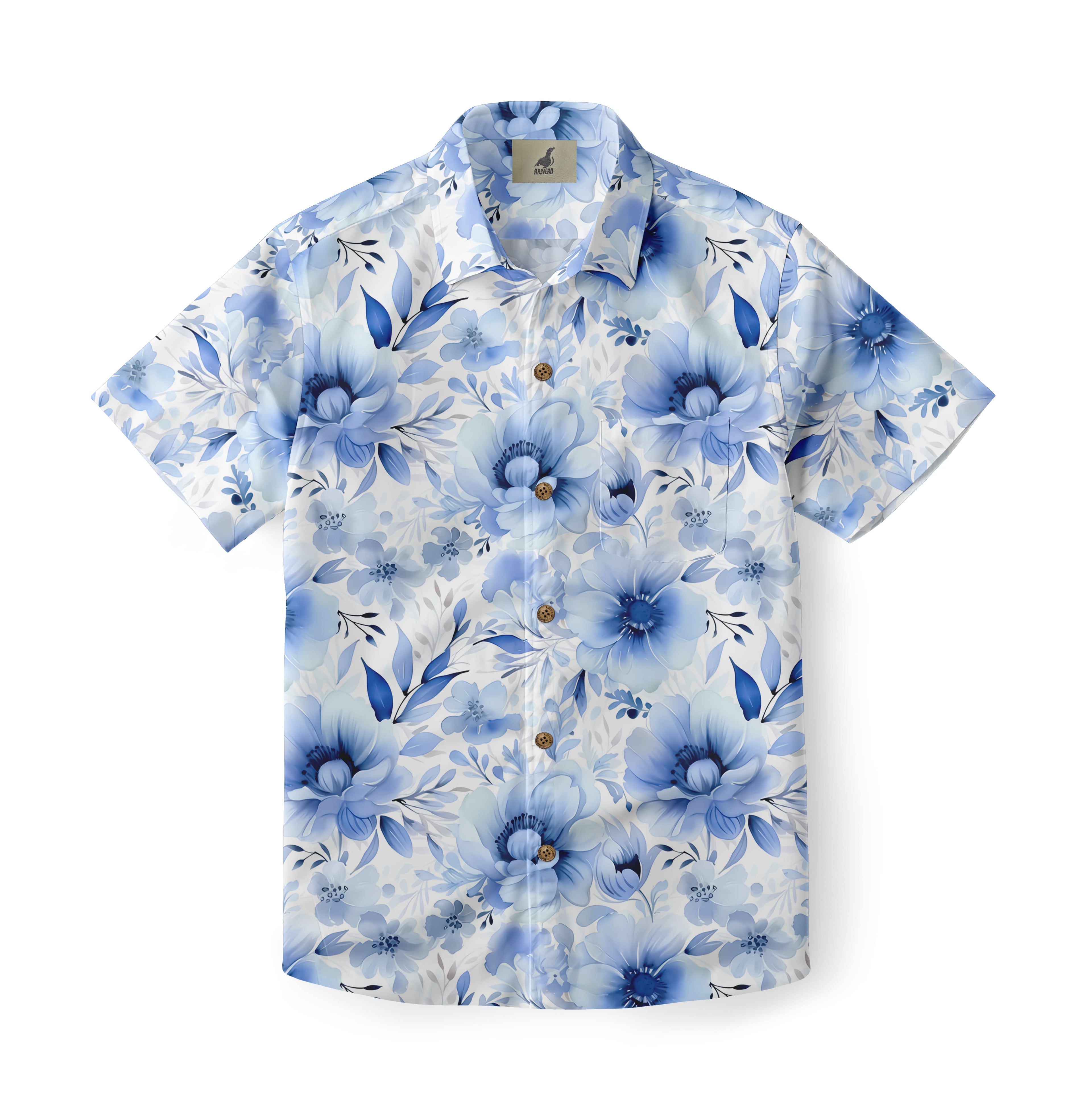 Blue Watercolor Aloha Shirt