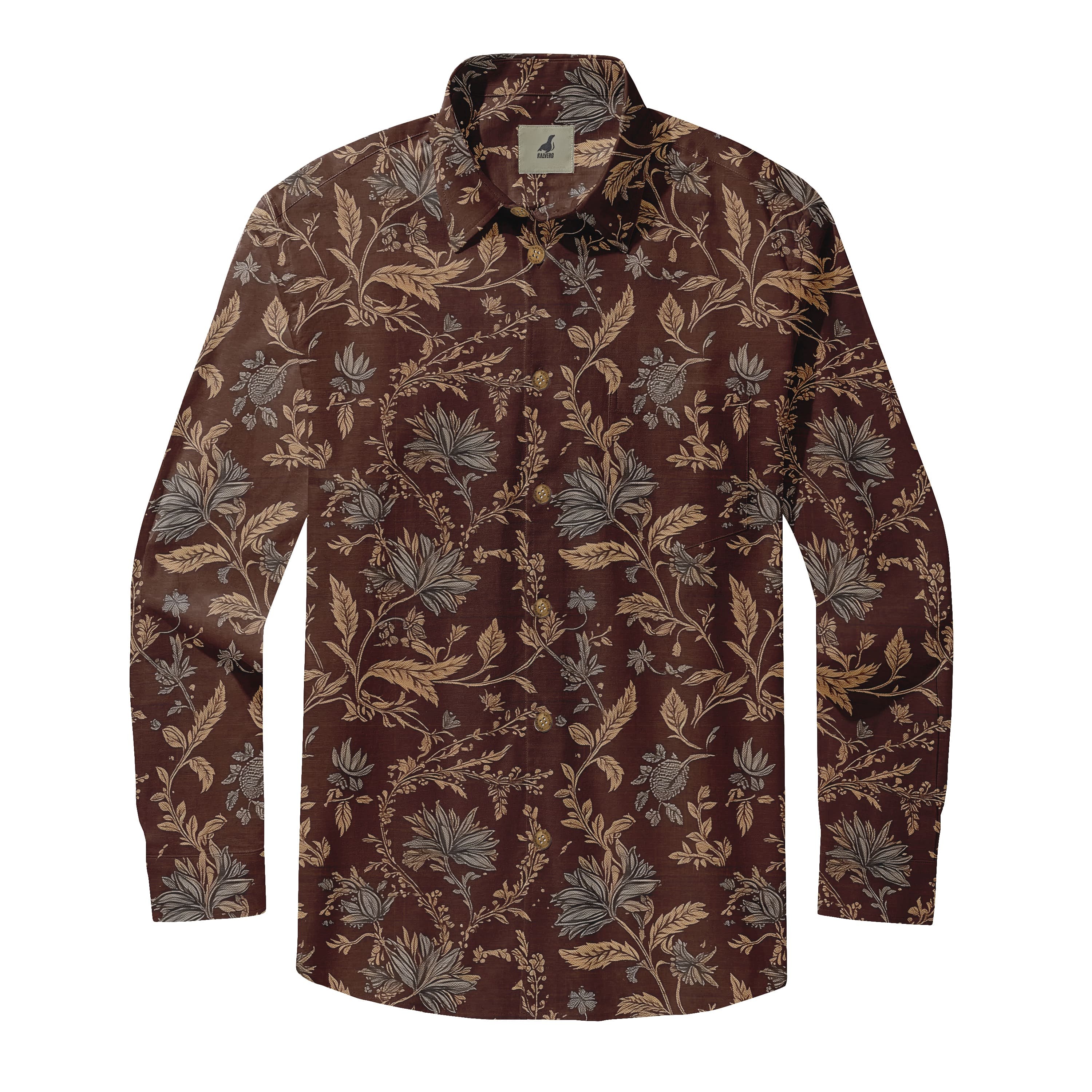 Dark Brown Gold Leaf Long Sleeve Hawaiian Shirt