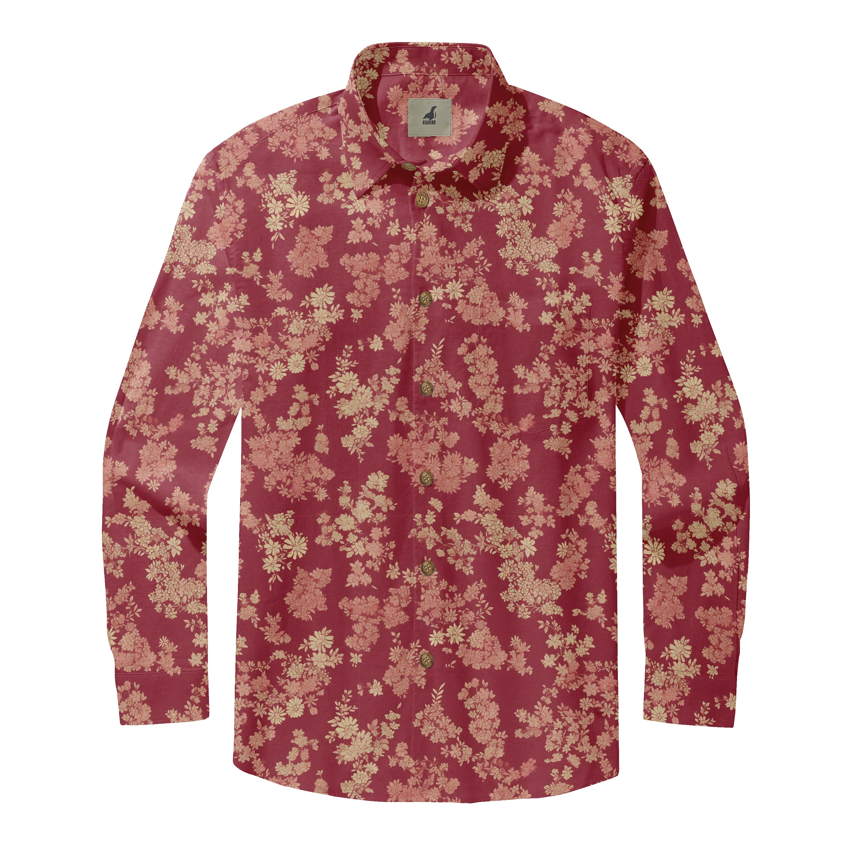 Burgundy Vintage Floral Long Sleeve Hawaiian Shirt