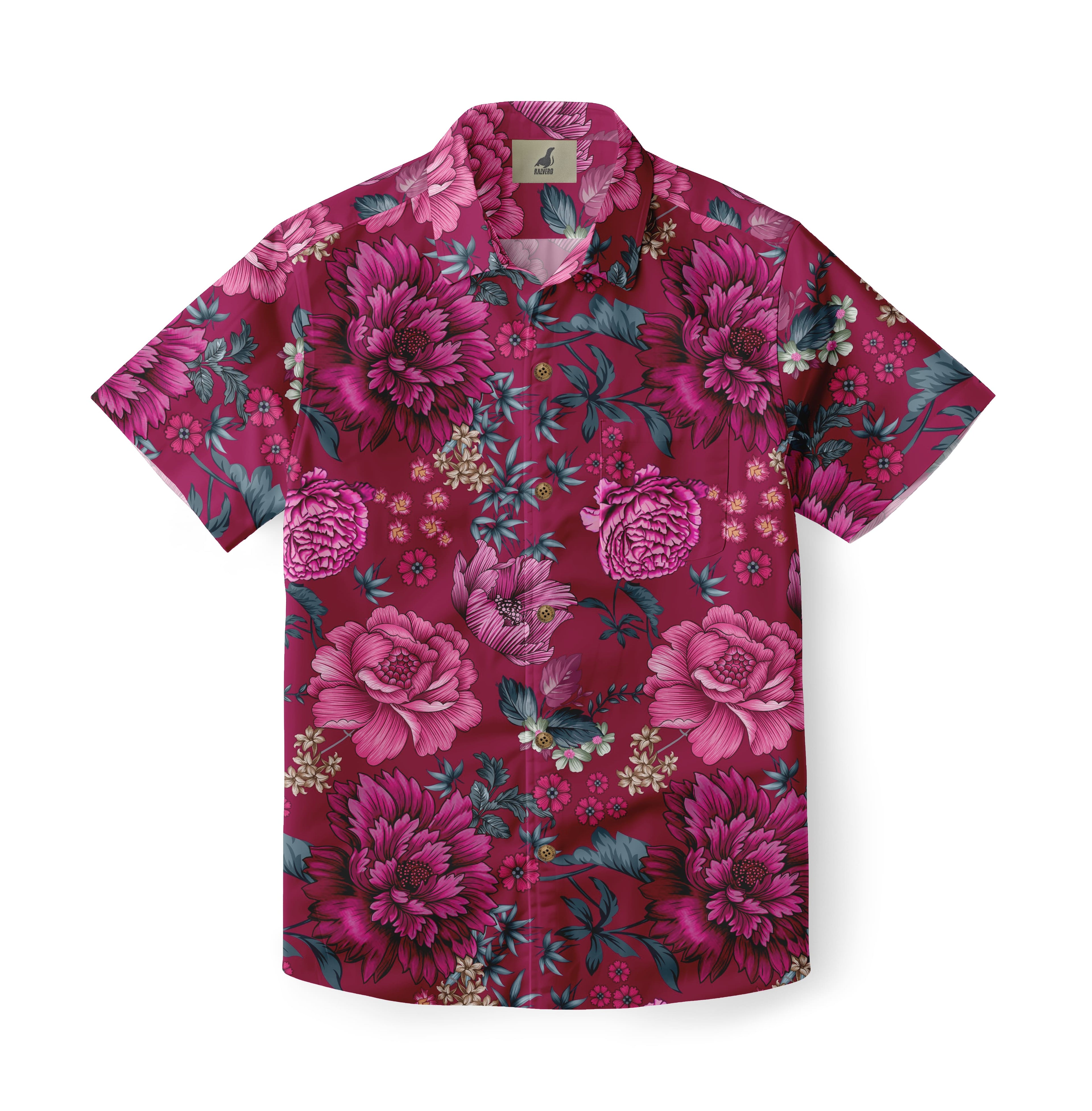 Burgundy Botanical Floral Hawaiian Shirt