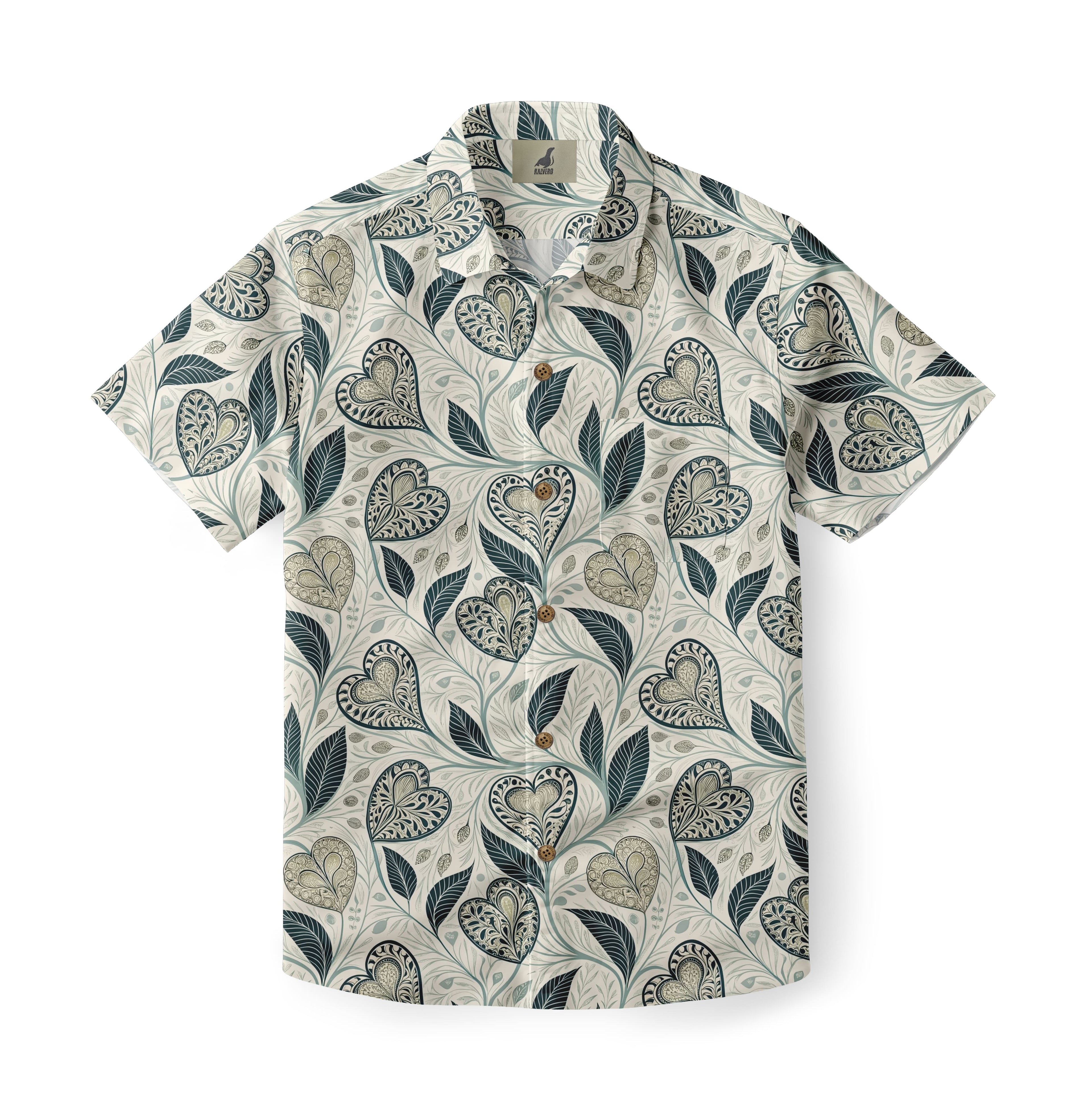 Cream Paisley Heart and Leaf Hawaiian Shirt