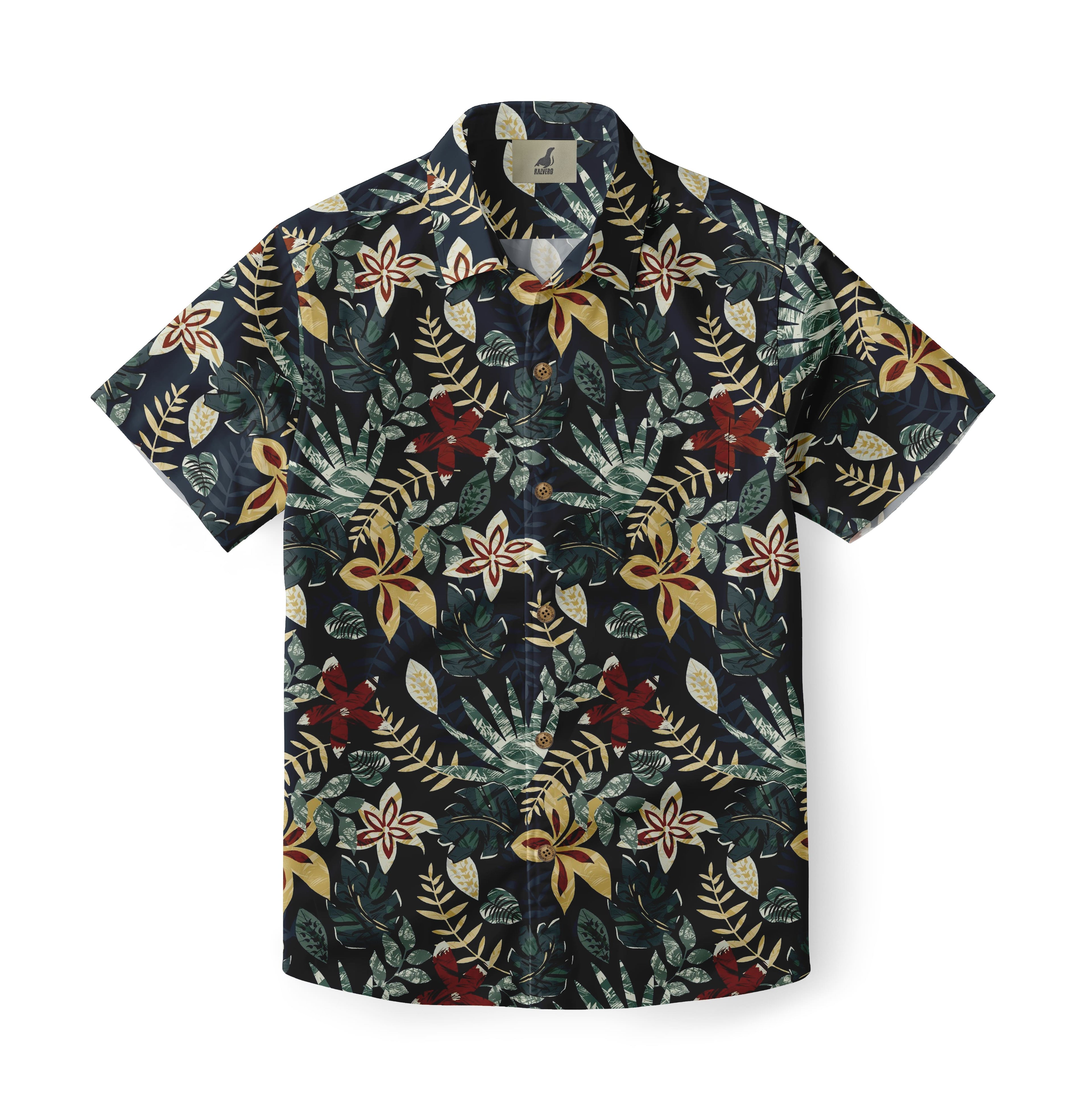 Black Tropical Floral Hawaiian Shirt