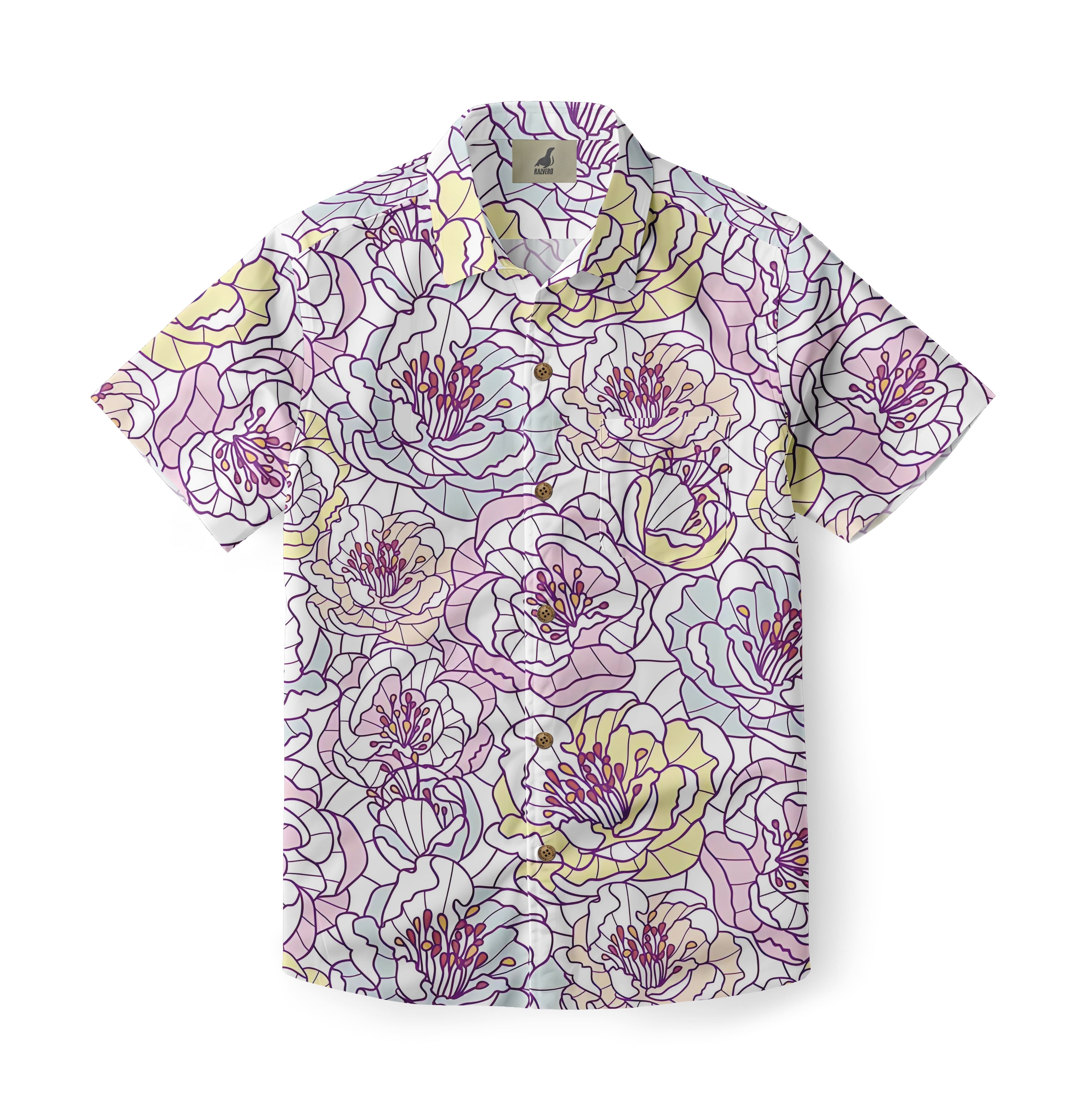 White Pastel Floral Stained Glass Hawaiian Shirt