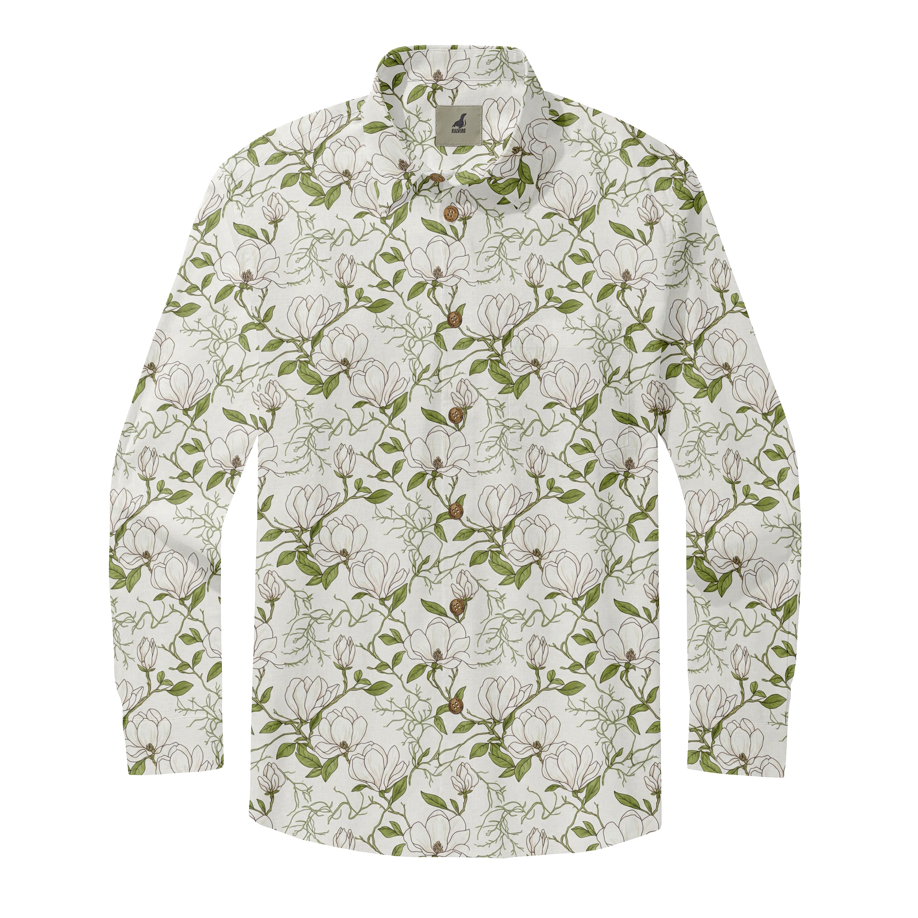 White Tropical Floral Long Sleeve Hawaiian Shirt