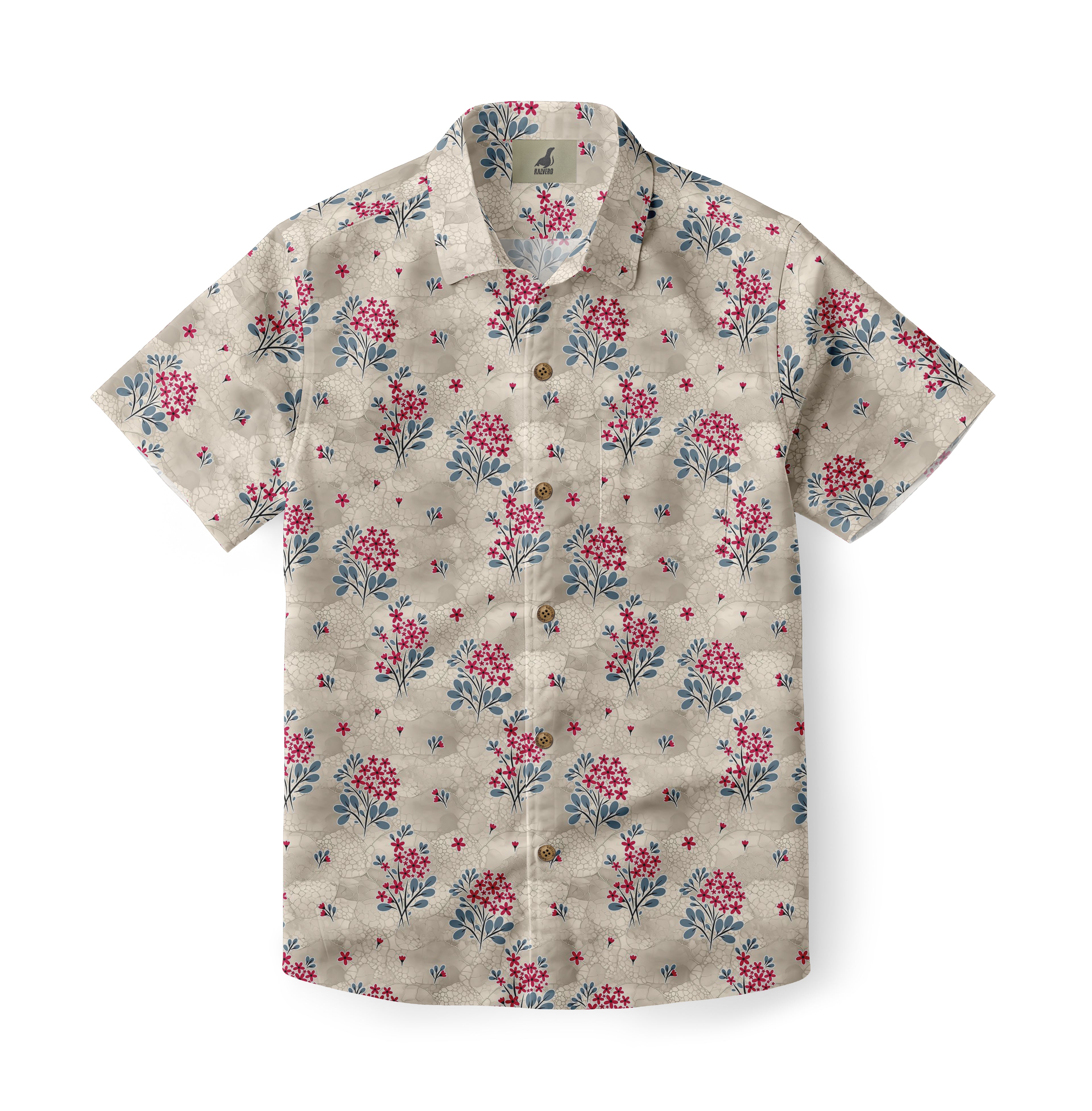 Beige Tropical Floral Hawaiian Shirt