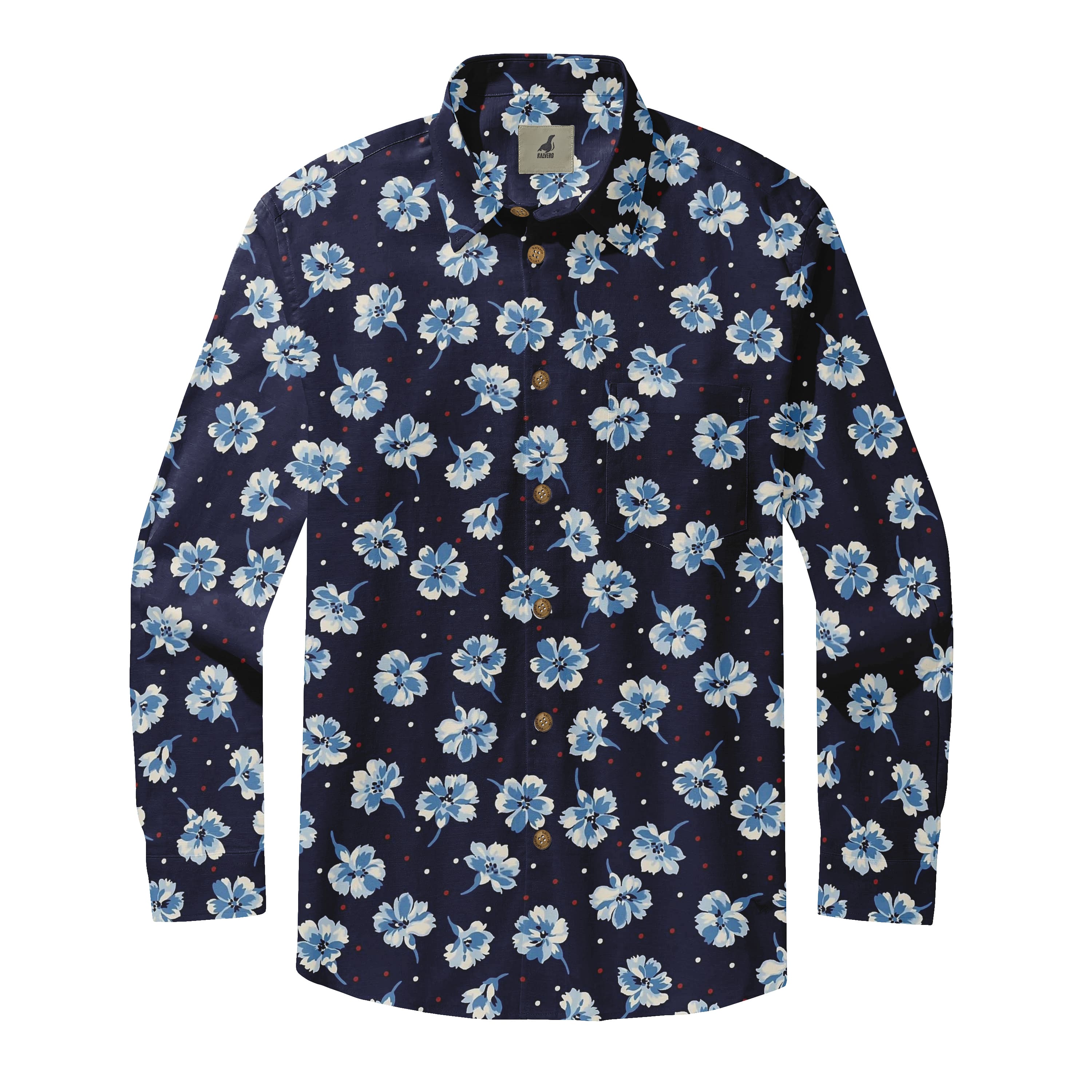 Navy Tropical Floral Long Sleeve Hawaiian Shirt