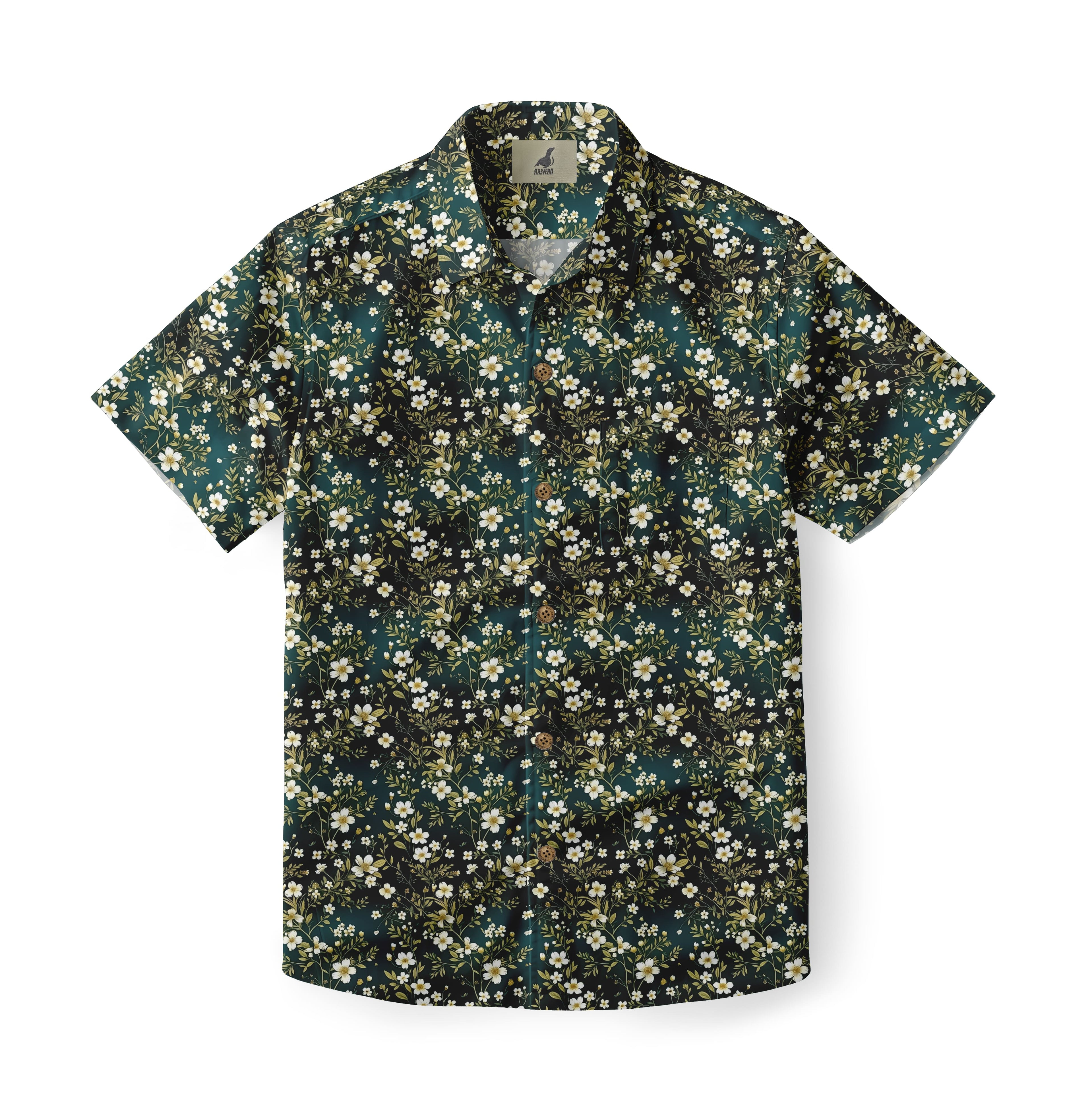 Dark Green Tropical Floral Hawaiian Shirt