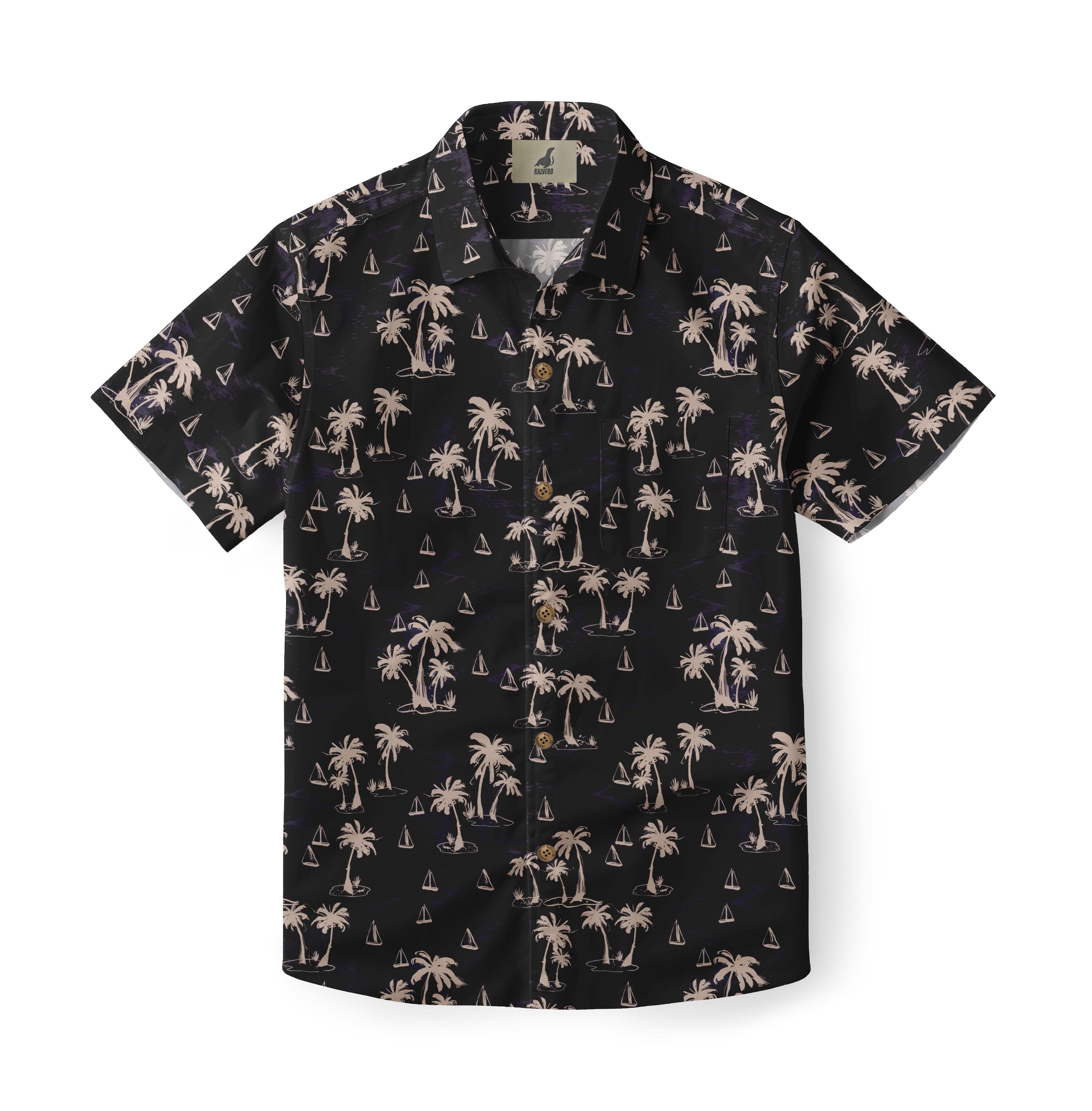 Black Palm Trees & Sailboats Hawaiian Shirt