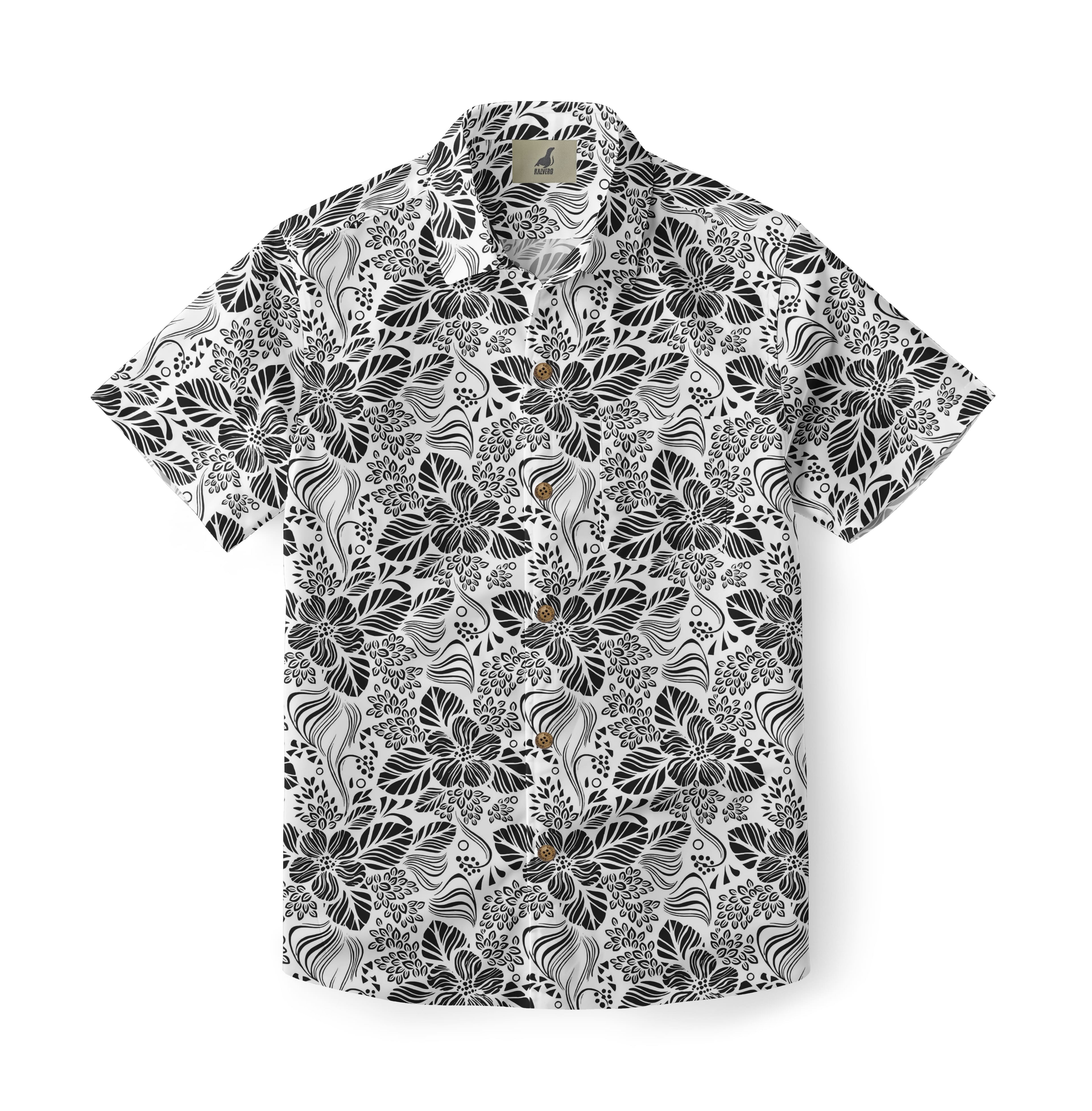 White Black Floral Hawaiian Shirt