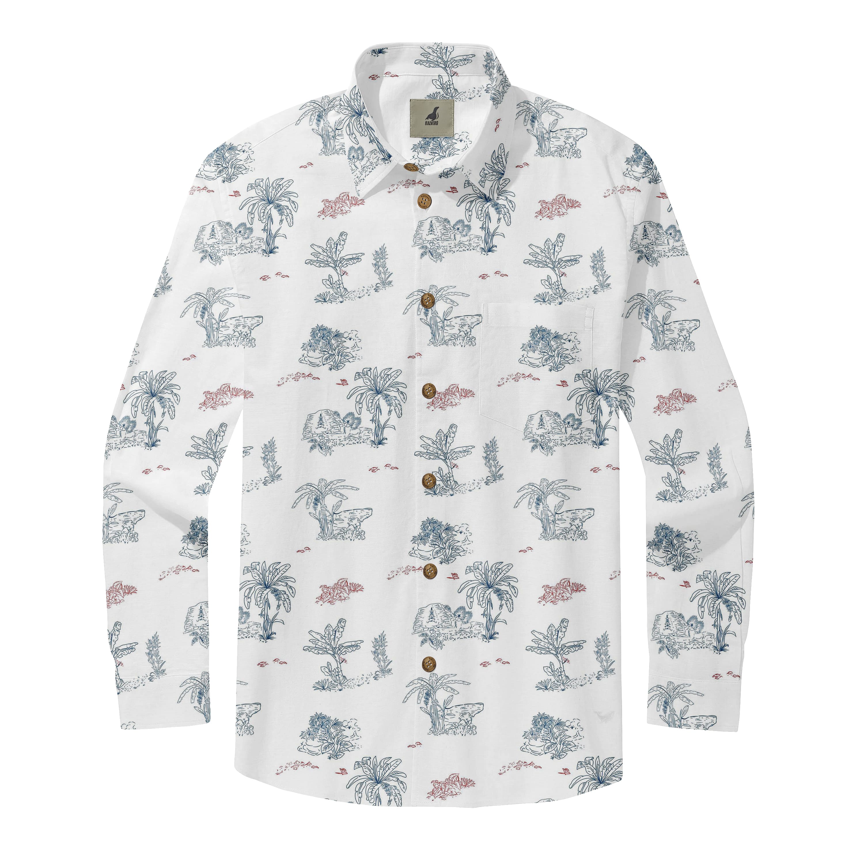 White Tropical Landscape Long Sleeve Hawaiian Shirt