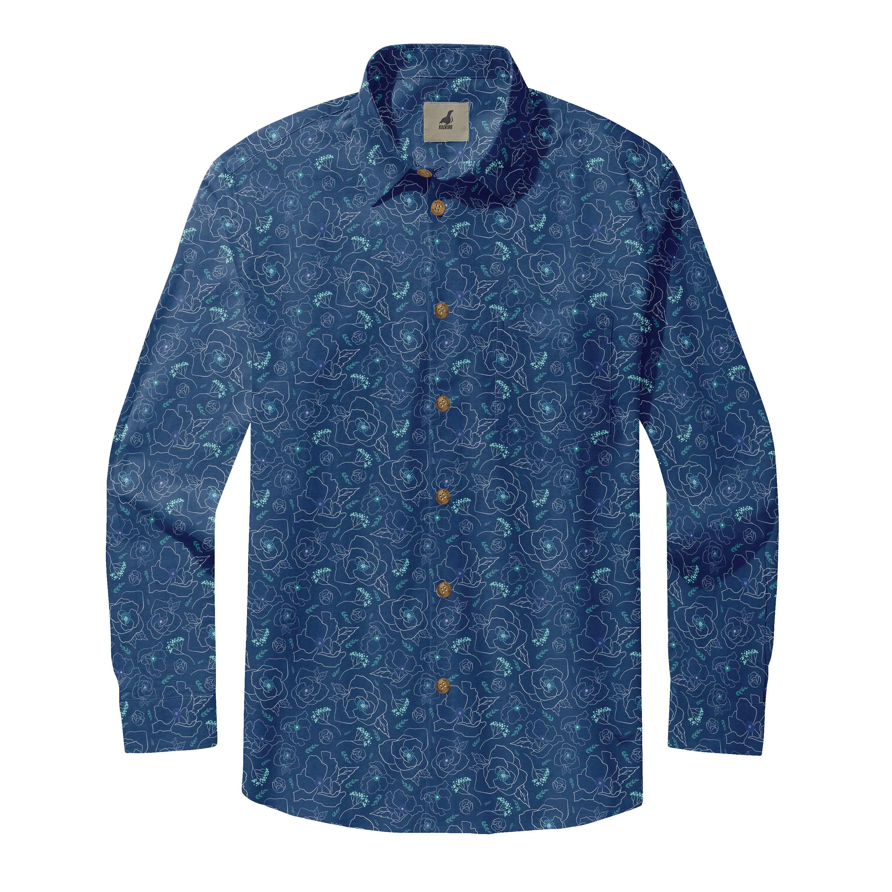 Navy Line Flower Long Sleeve Shirts