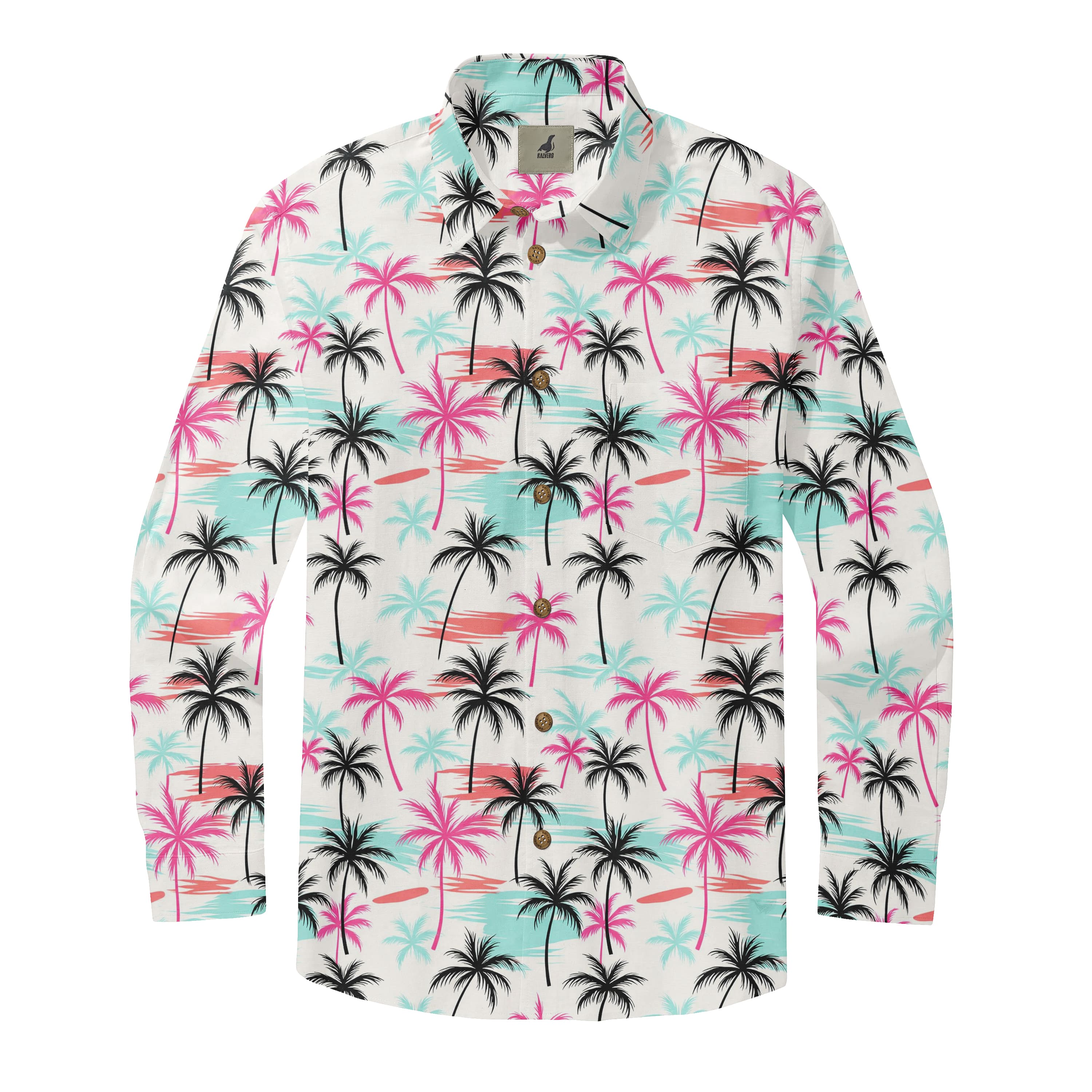 Cream Tropical Palm Trees Long Sleeve Hawaiian Shirt