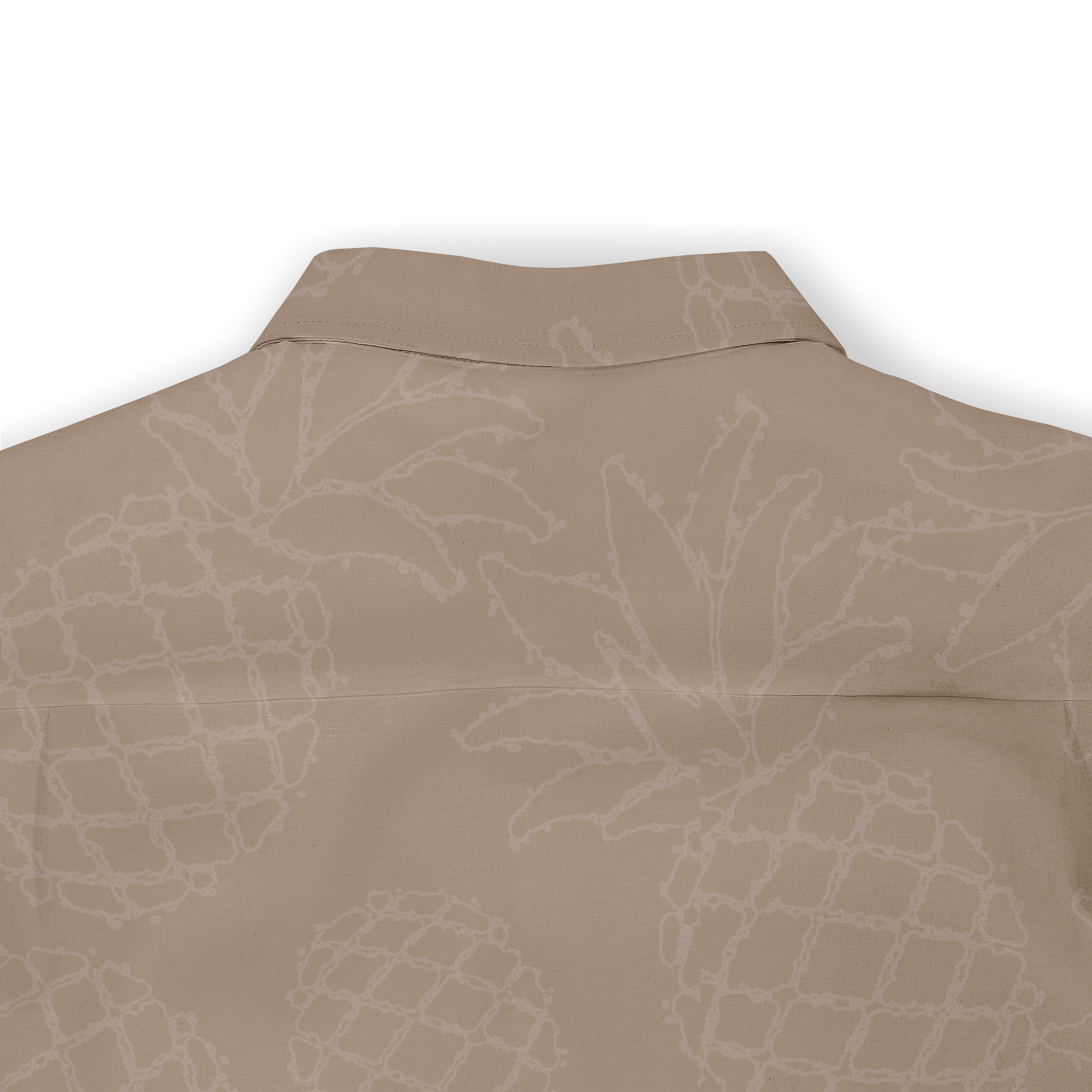 Beige shirt with subtle pineapple pattern, featuring a collar.
