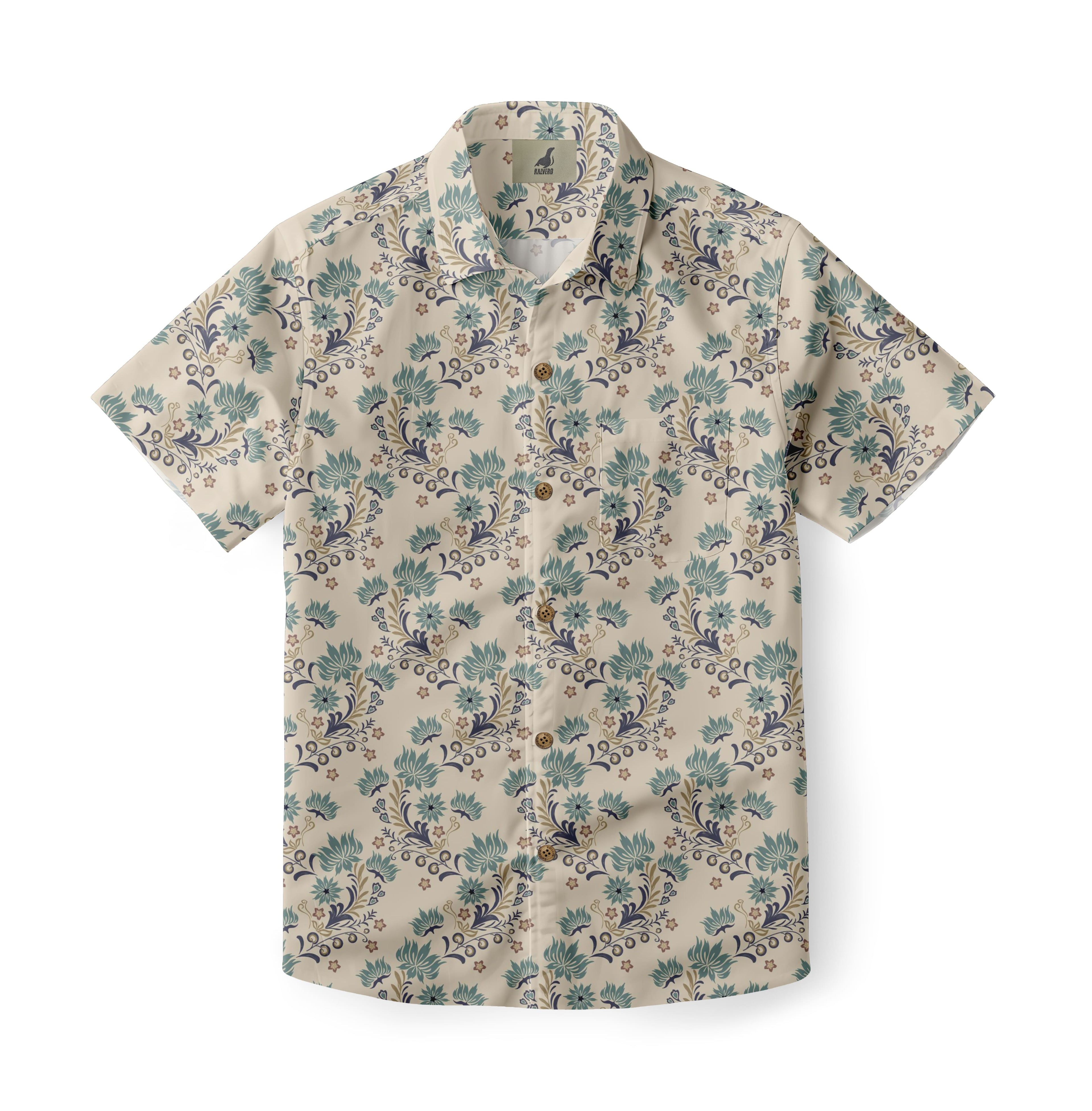 Beige Tropical Floral Hawaiian Shirt