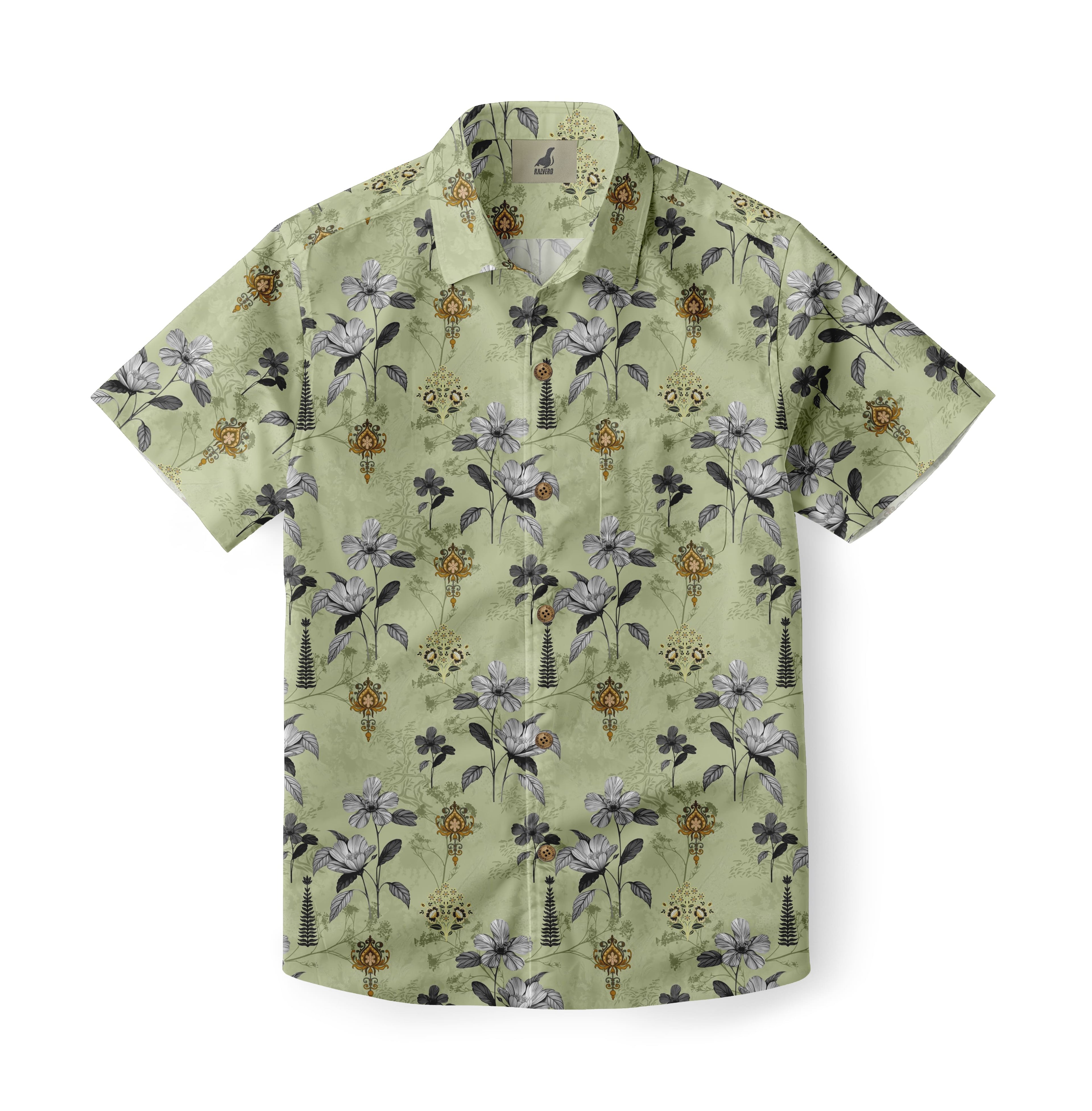 Light Green Vintage Floral Hawaiian Shirt