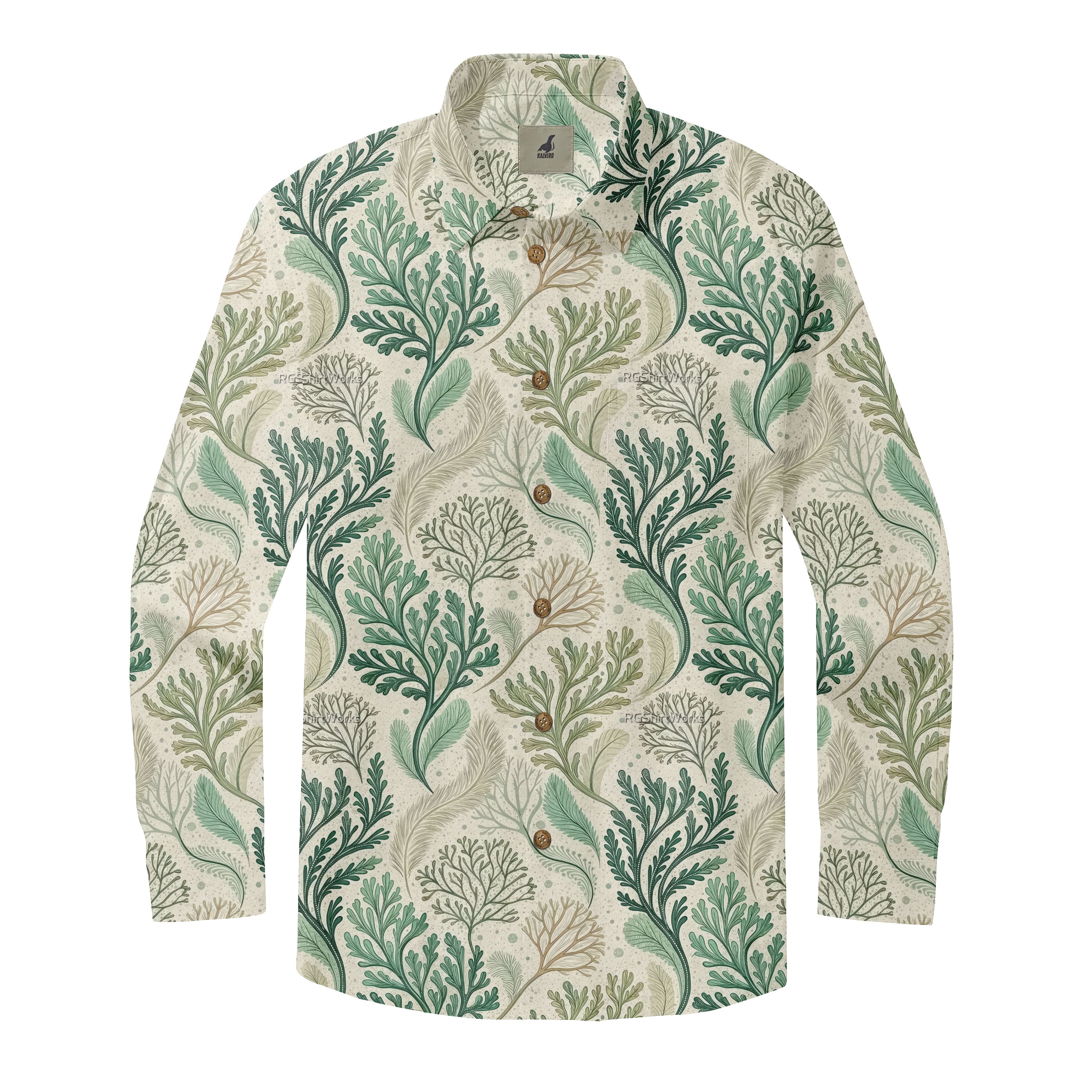 Beige Leafy Botanical Long Sleeve Hawaiian Shirt