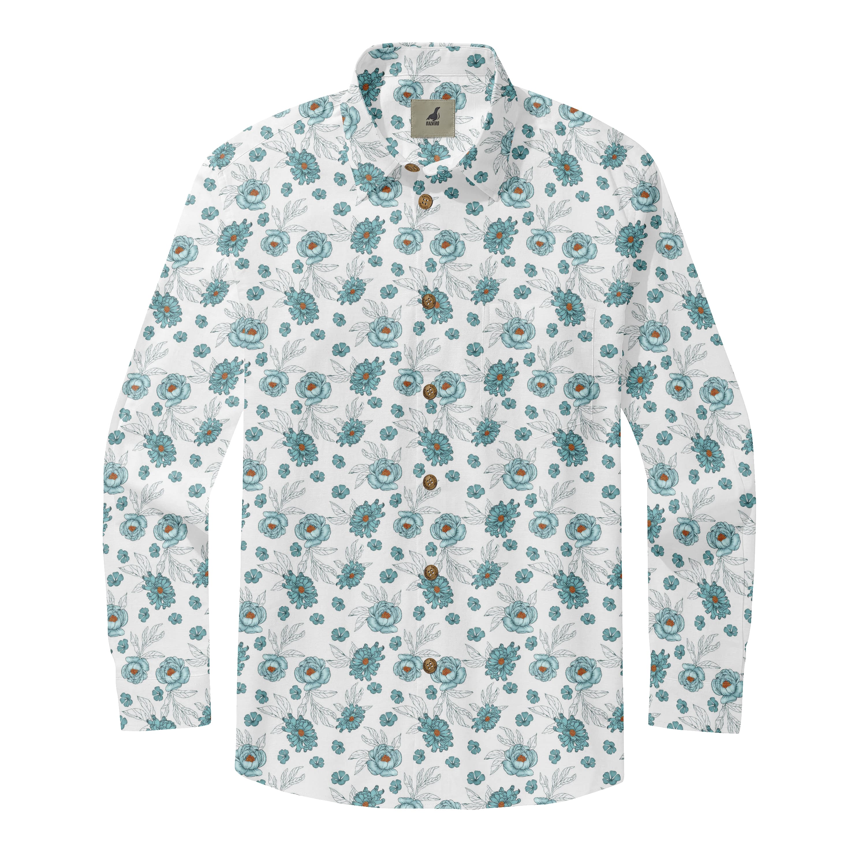 White Tropical Floral Long Sleeve Hawaiian Shirt