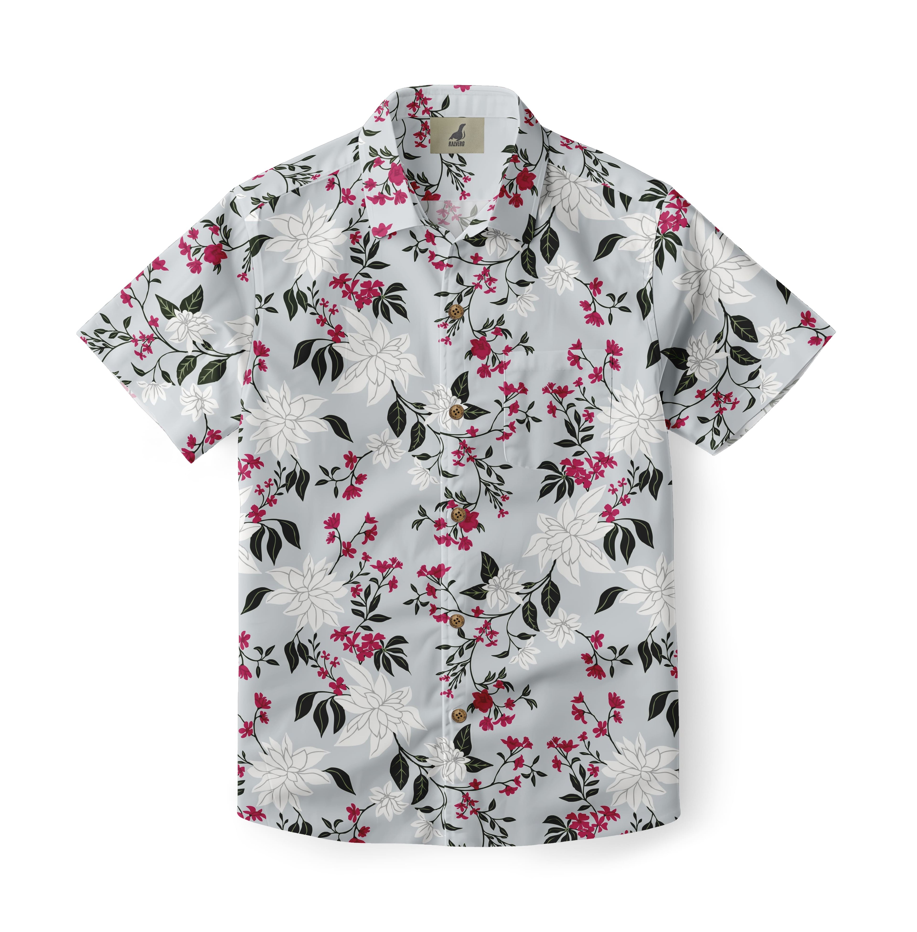 Light Gray Tropical Floral Hawaiian Shirt