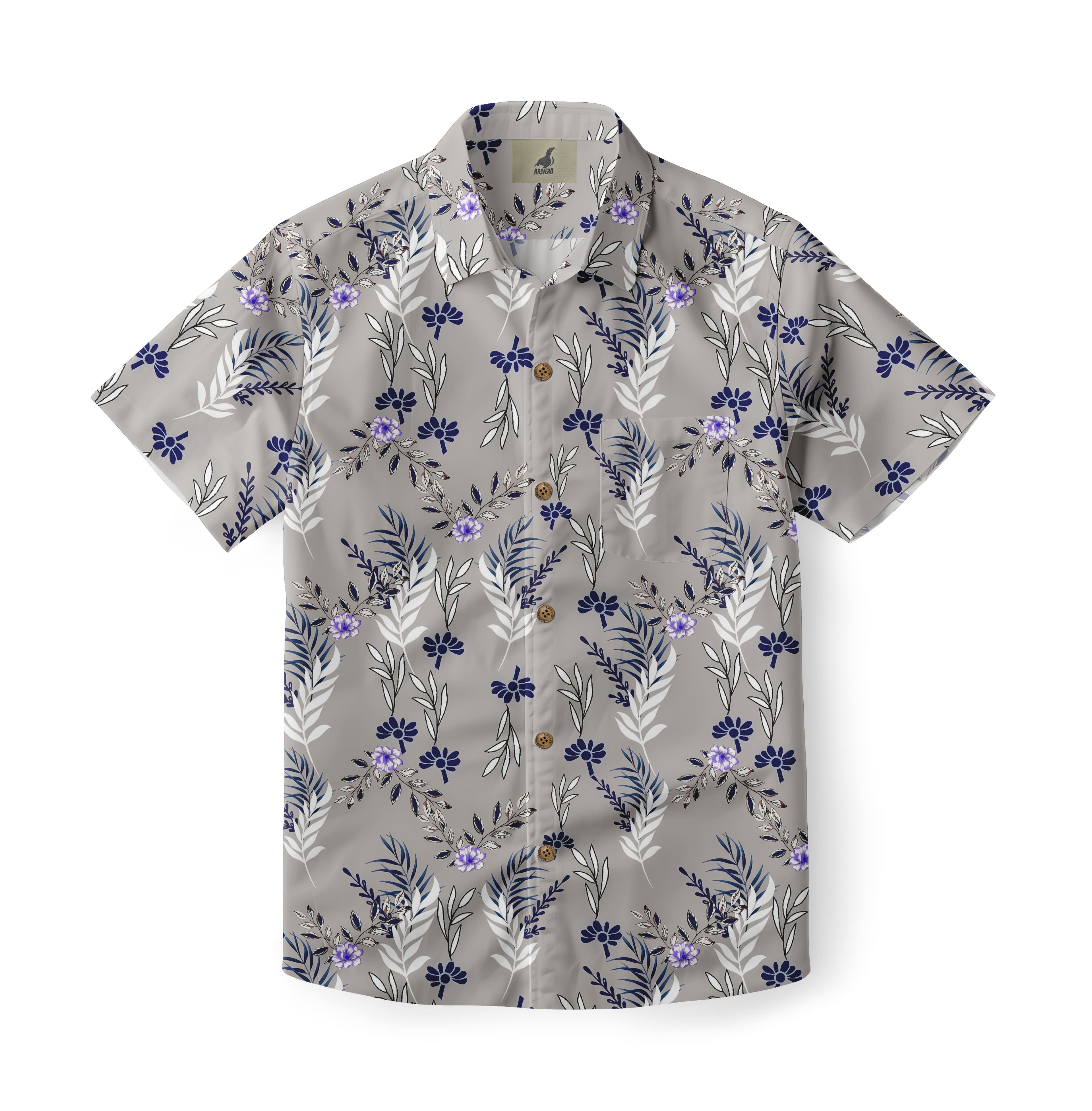Gray Tropical Floral Hawaiian Shirt