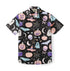 Black Halloween shirt with pumpkins, ghosts, bats, and skulls.