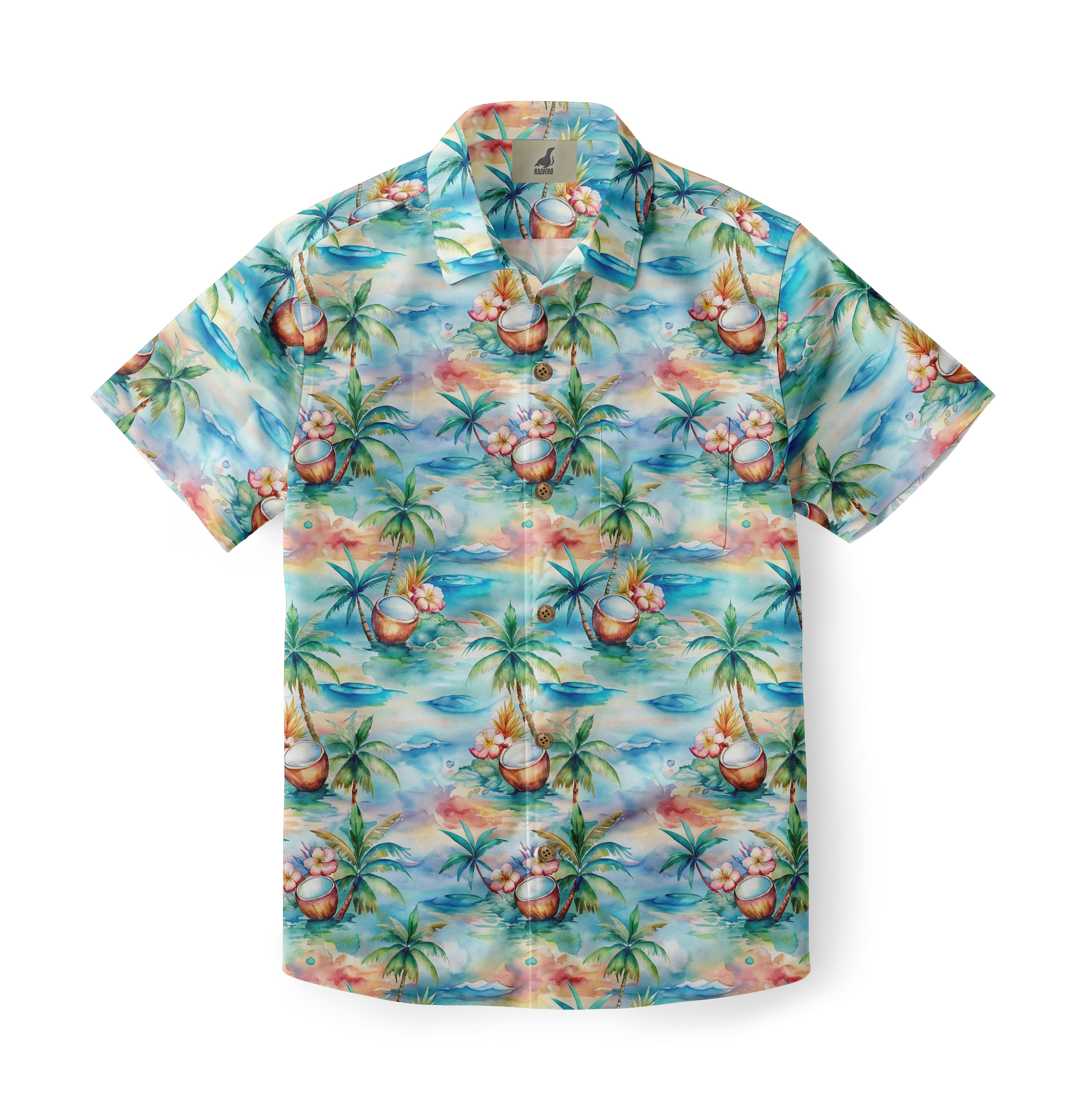 Blue Watercolor Coconut Palm Hawaiian Shirt