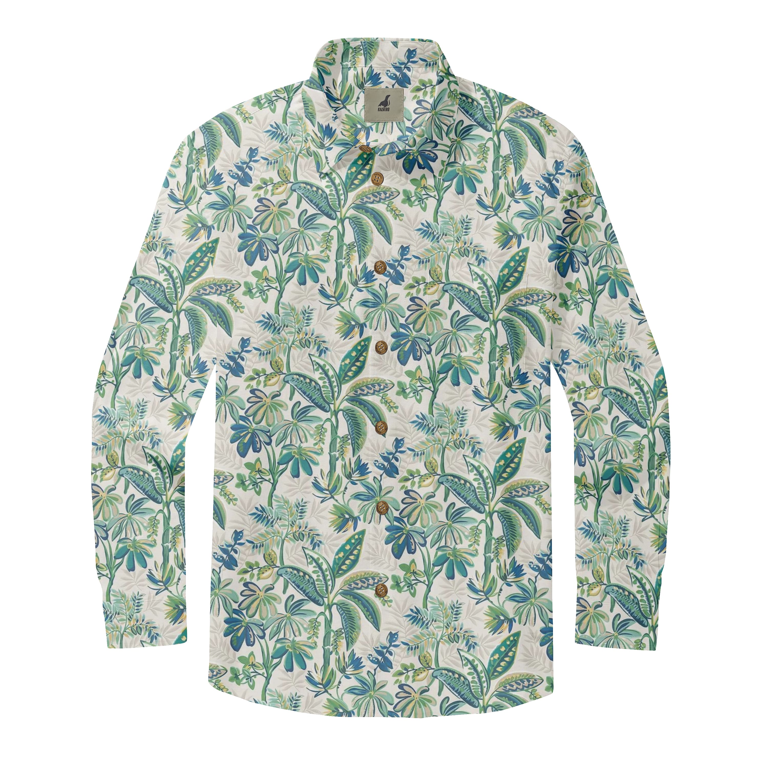 White Tropical Floral Long Sleeve Hawaiian Shirt