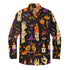 Black long-sleeve shirt with Halloween-themed print featuring.